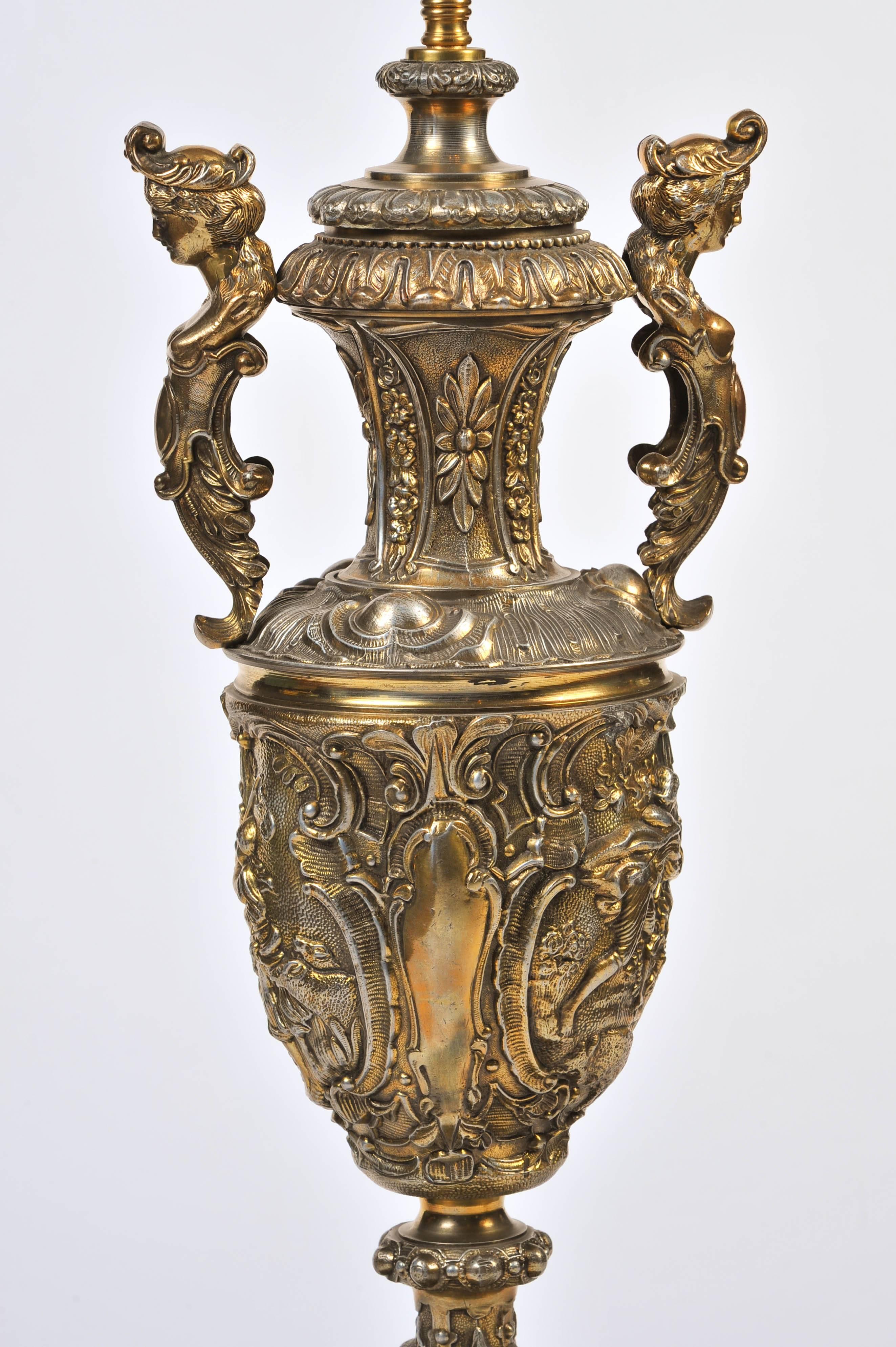 Neoclassical Revival Gilt Table Lamp, 19th Century, Neoclassical Style For Sale