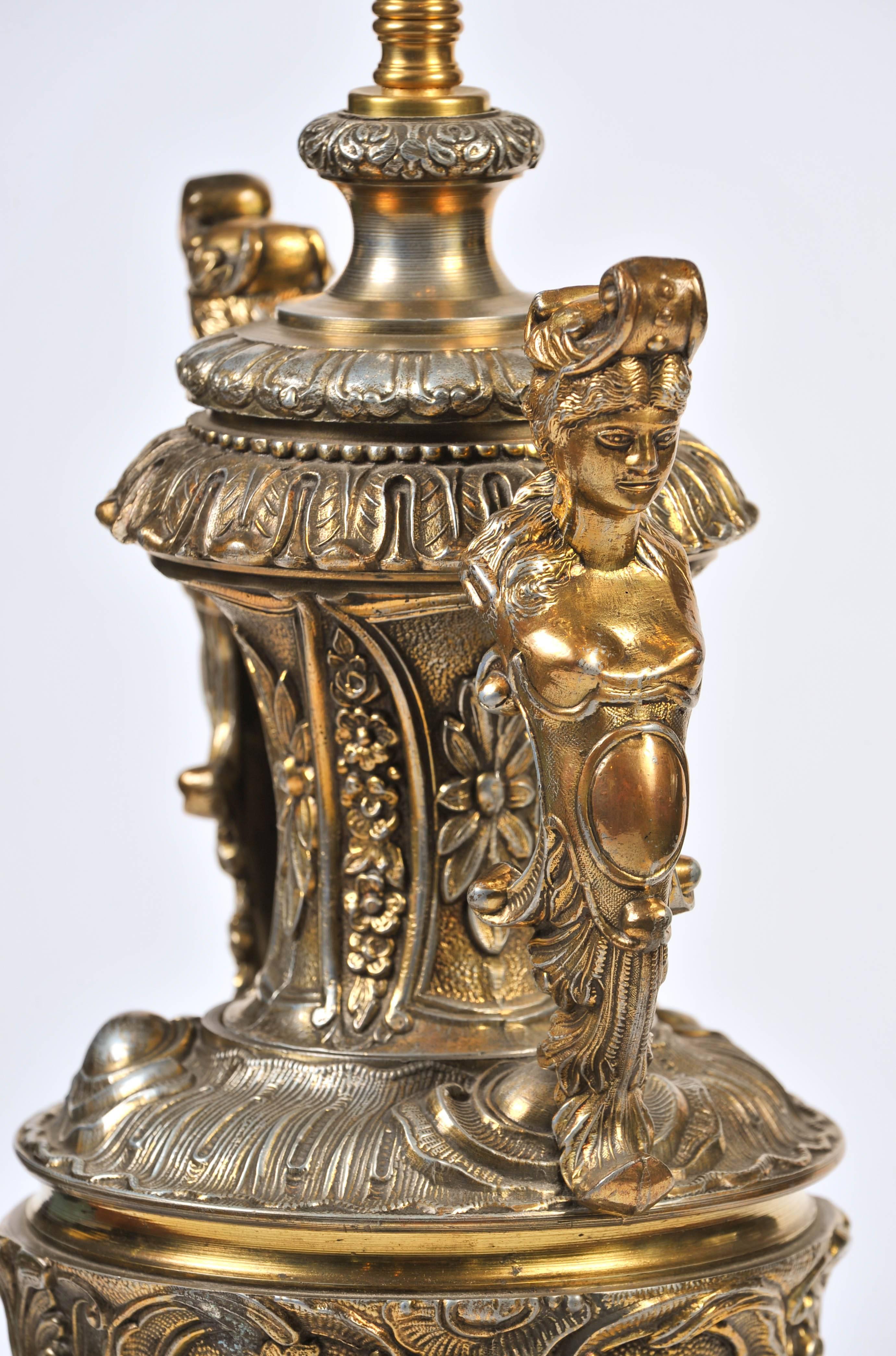 Baltic Gilt Table Lamp, 19th Century, Neoclassical Style For Sale