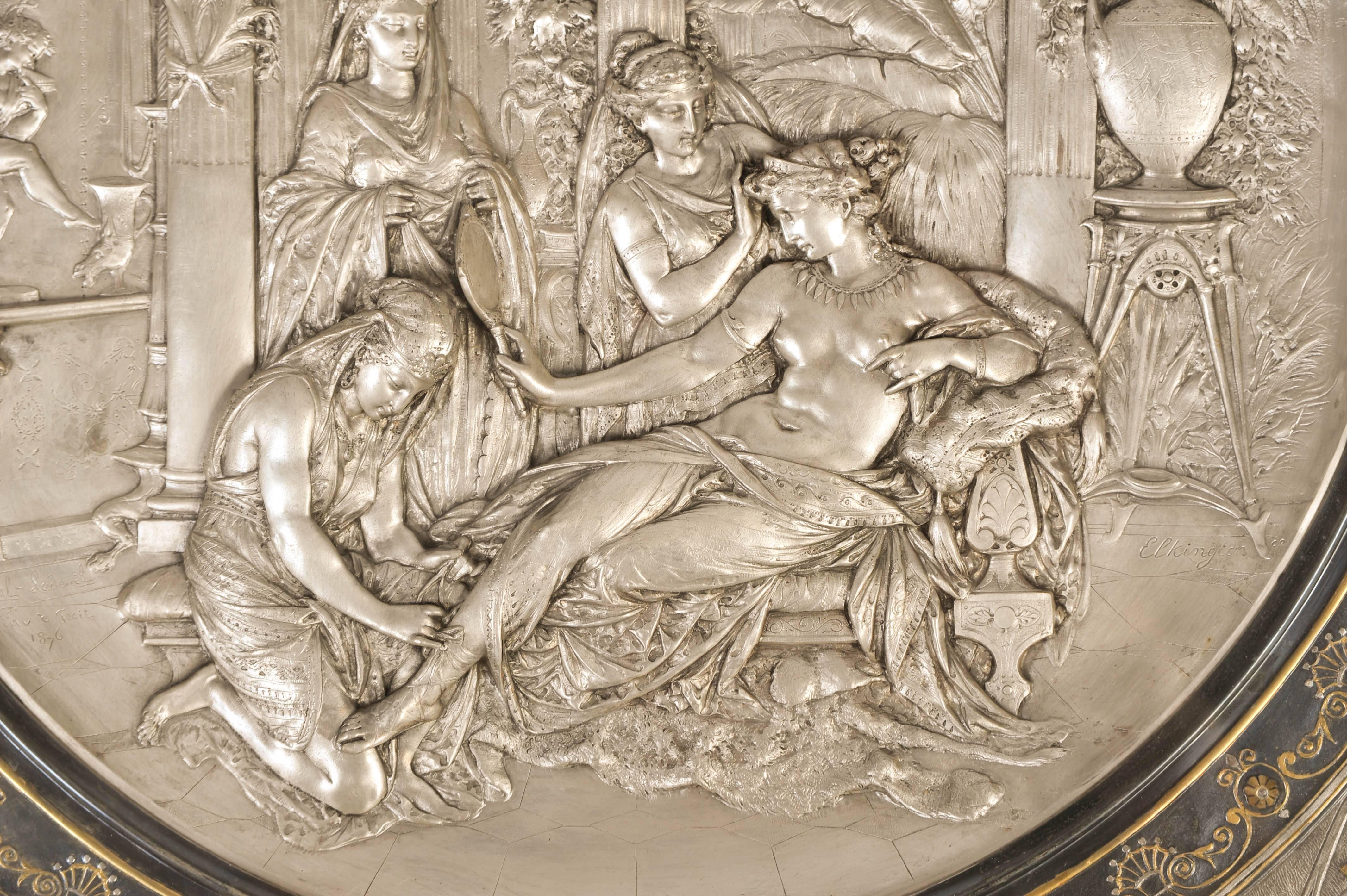 A superb Electrotype damascened and parcel-gilt silver plaque entitled 