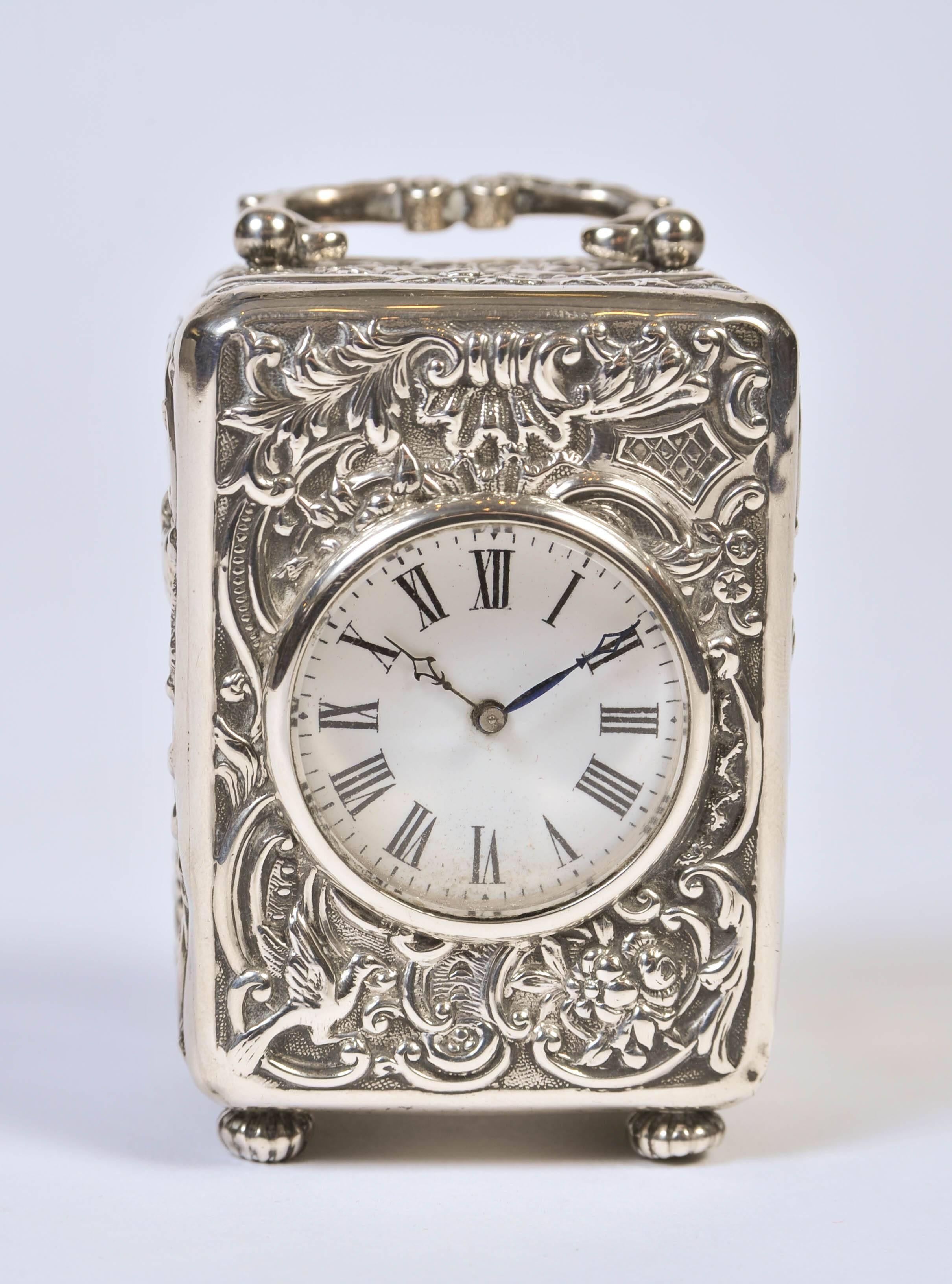 Great Britain (UK) Sterling Silver Miniature Carriage Clock by William Comyns London, 1896