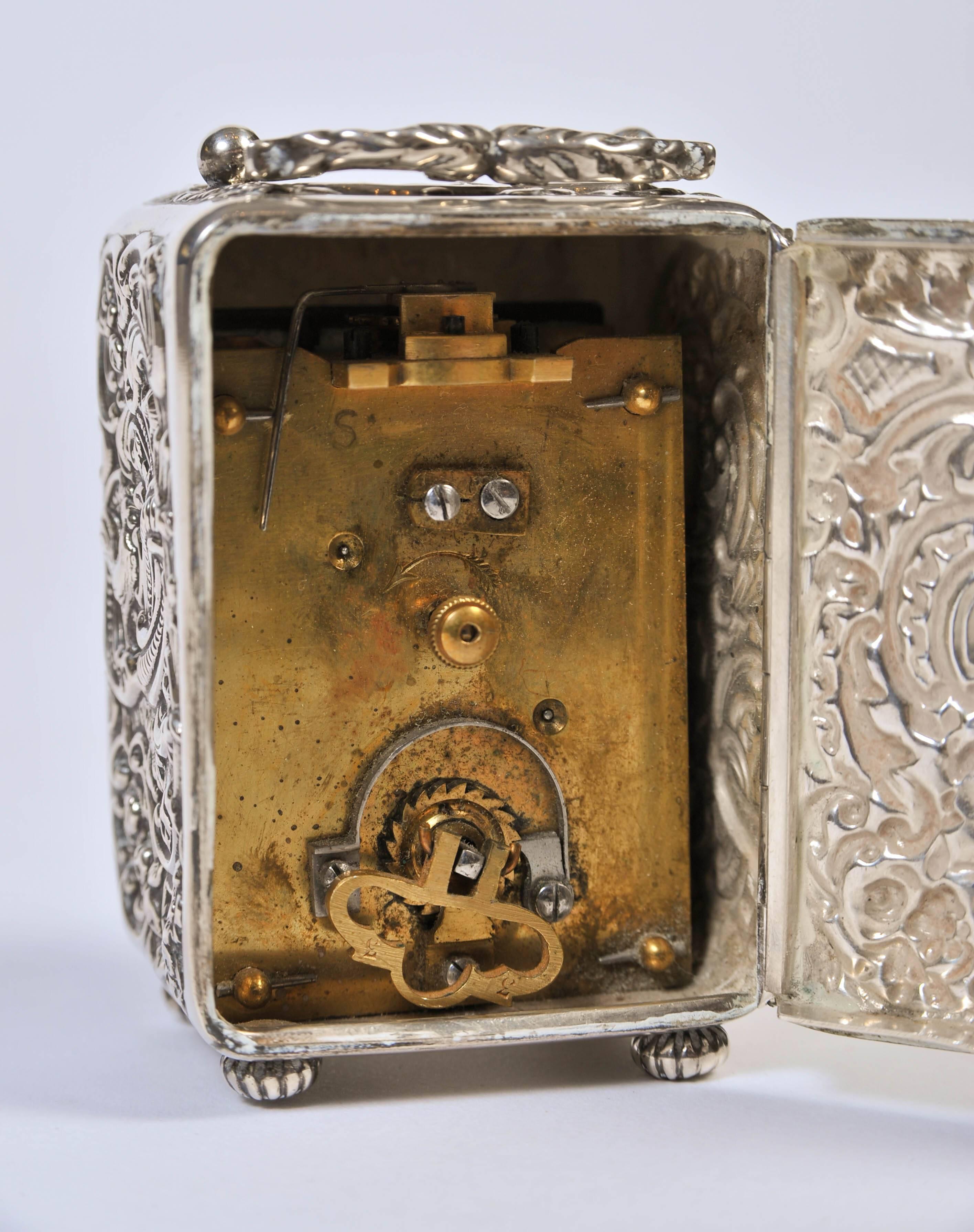 Sterling Silver Miniature Carriage Clock by William Comyns London, 1896 1