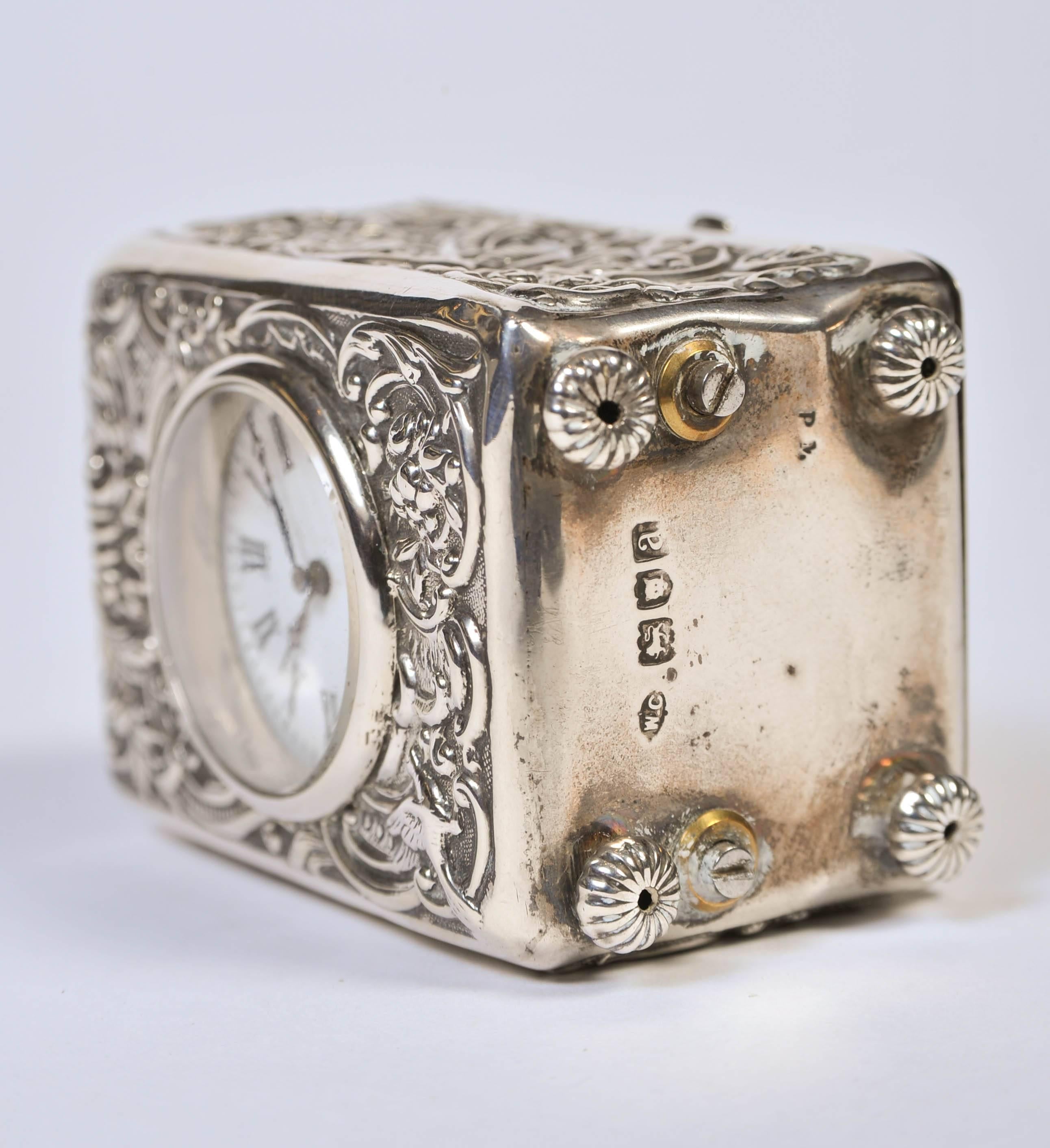 Sterling Silver Miniature Carriage Clock by William Comyns London, 1896 2