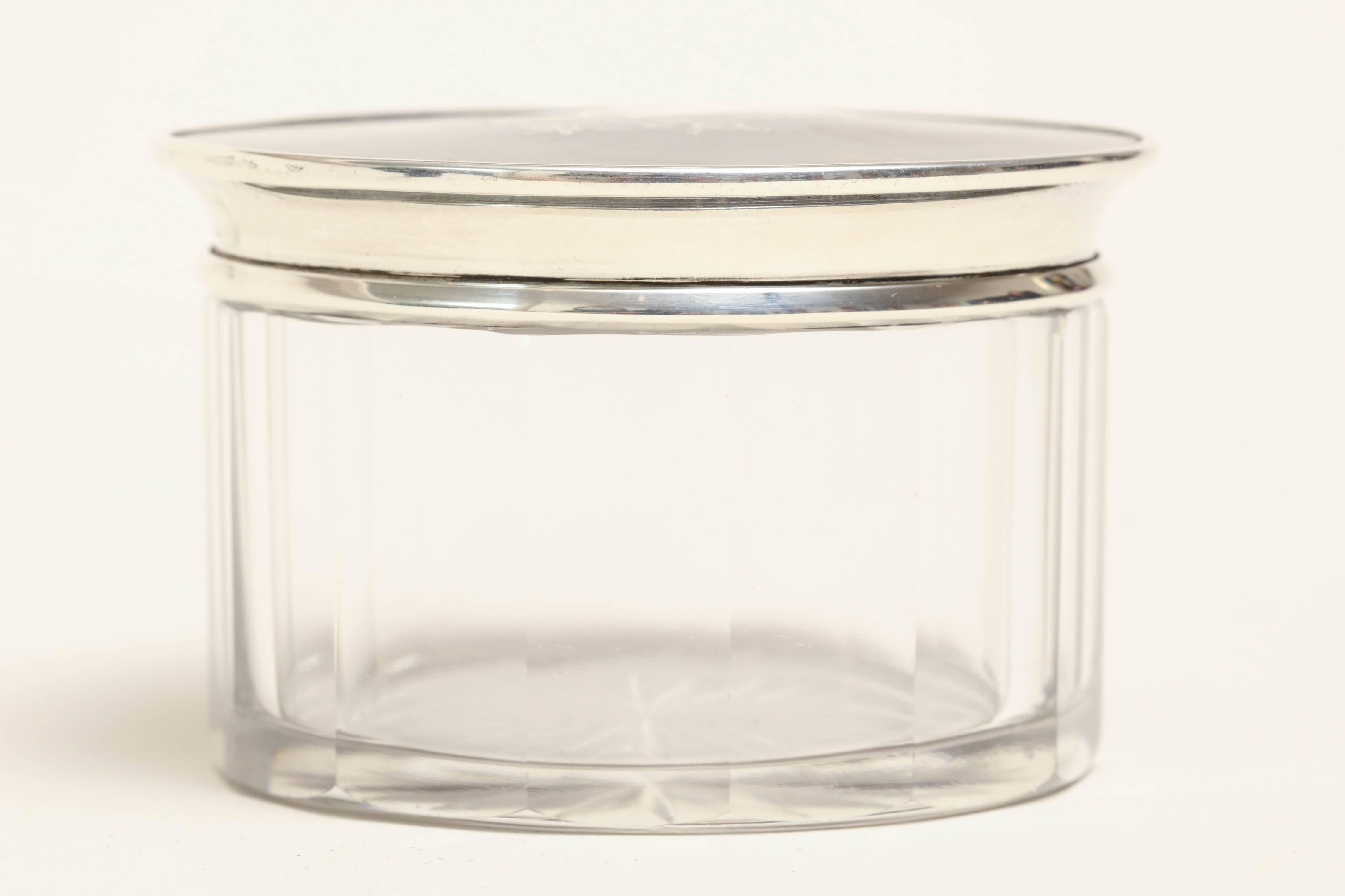 English Art Deco Crystal, Sterling Silver and Pique Faux Tortoiseshell Jar 2