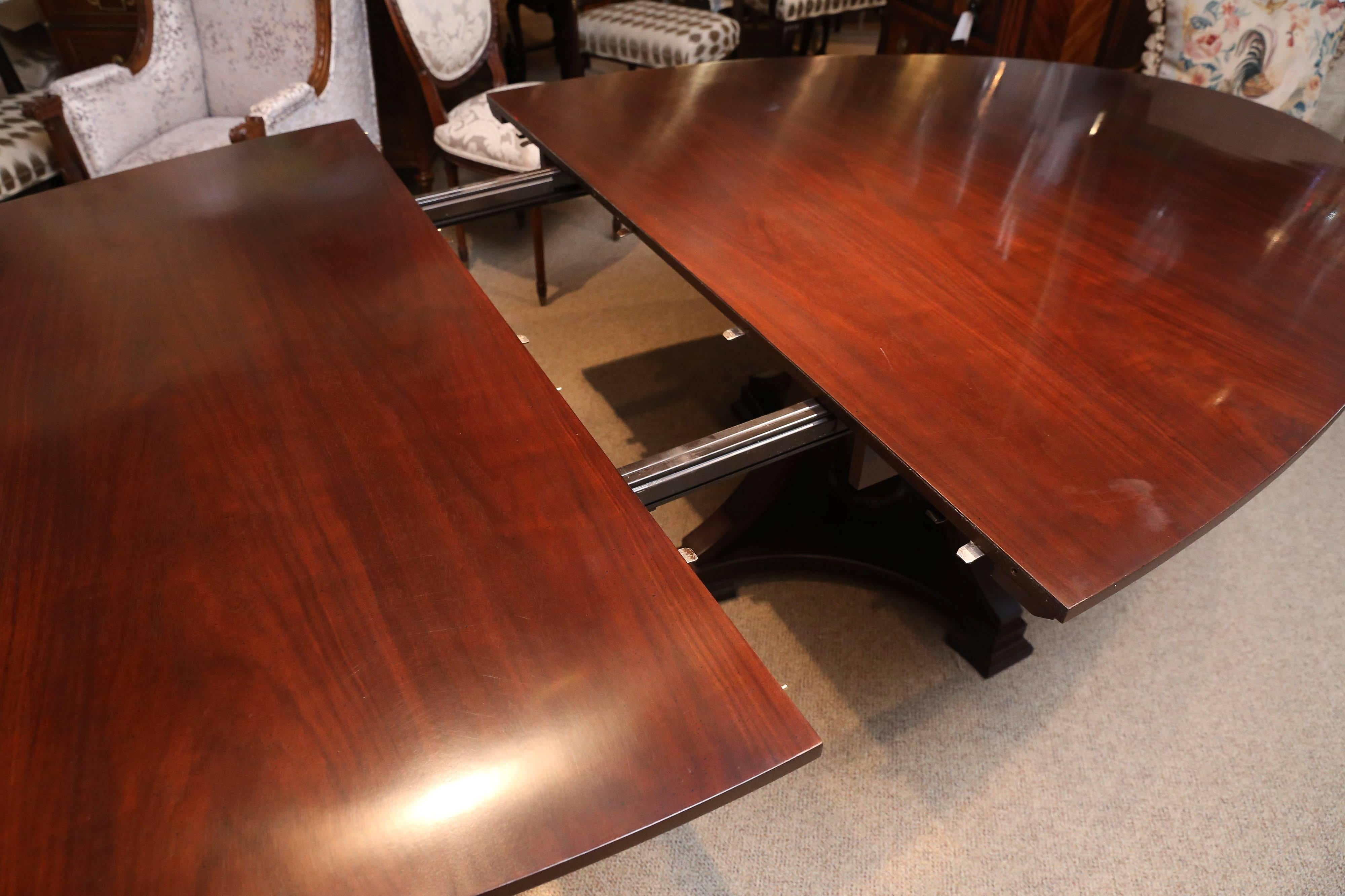 Italian Large Oval Dining Table, Double Pedestal, Mid-Century, Mahogany with Large Leaf