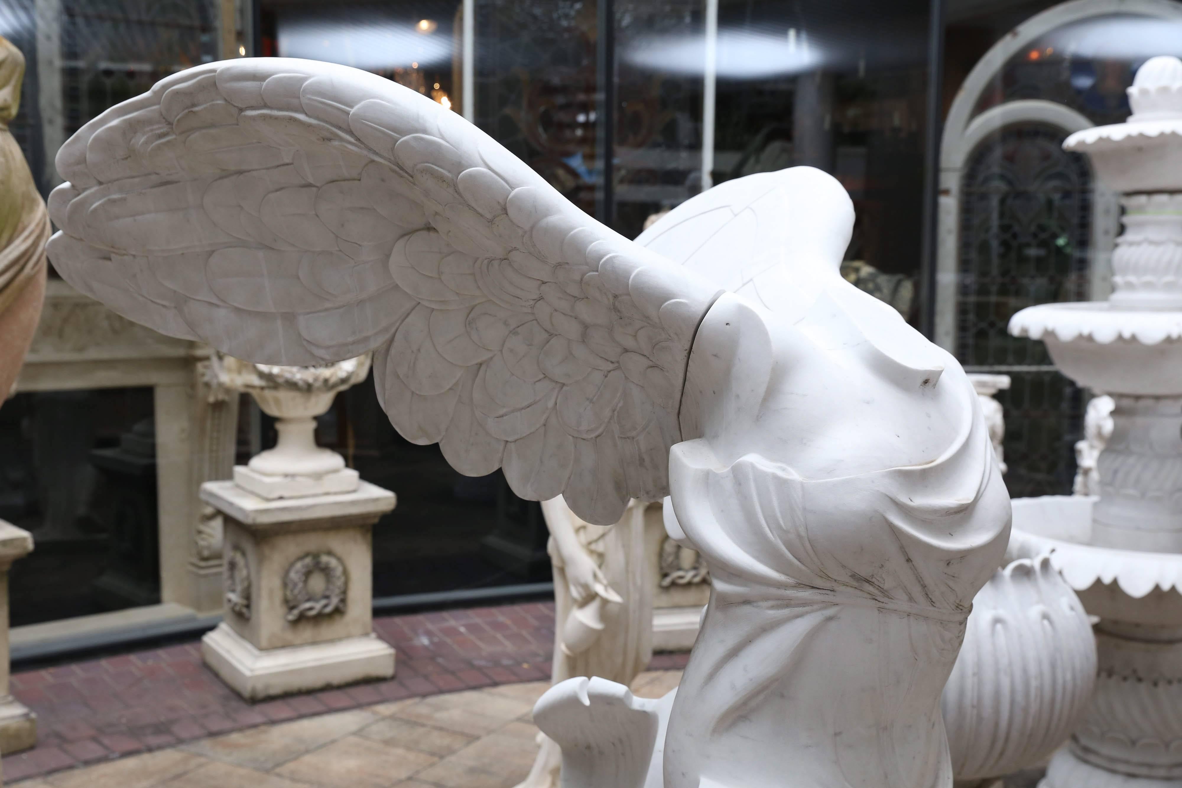 Chinese Lifesize Hand-carved White Carrara Marble Statue of Winged Victory, 20th Century