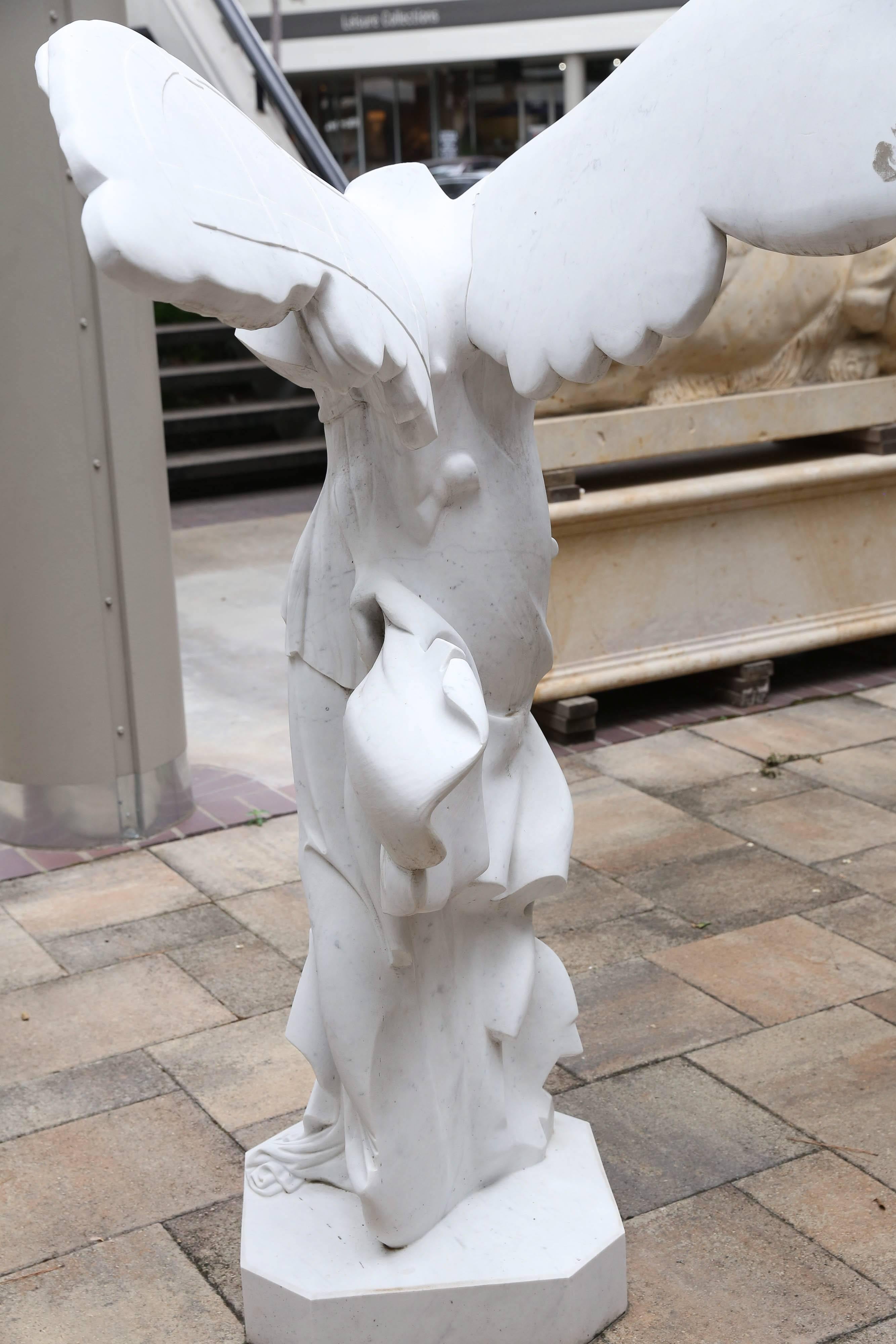 Lifesize Hand-carved White Carrara Marble Statue of Winged Victory, 20th Century In Good Condition In Houston, TX