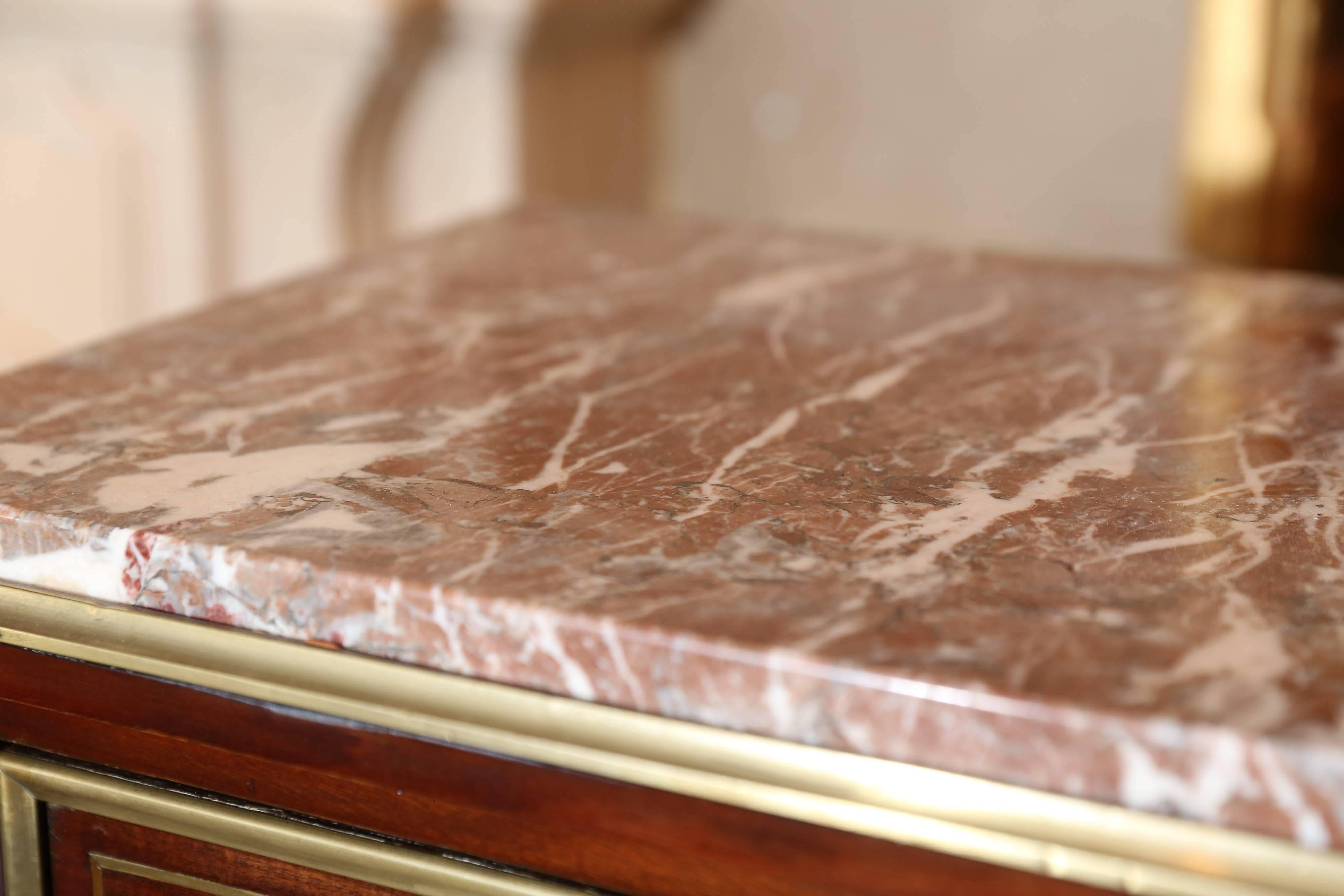 Louis XVI Style Mahogany Marble-Top Tall Chest, Early 20th Century In Excellent Condition In Houston, TX