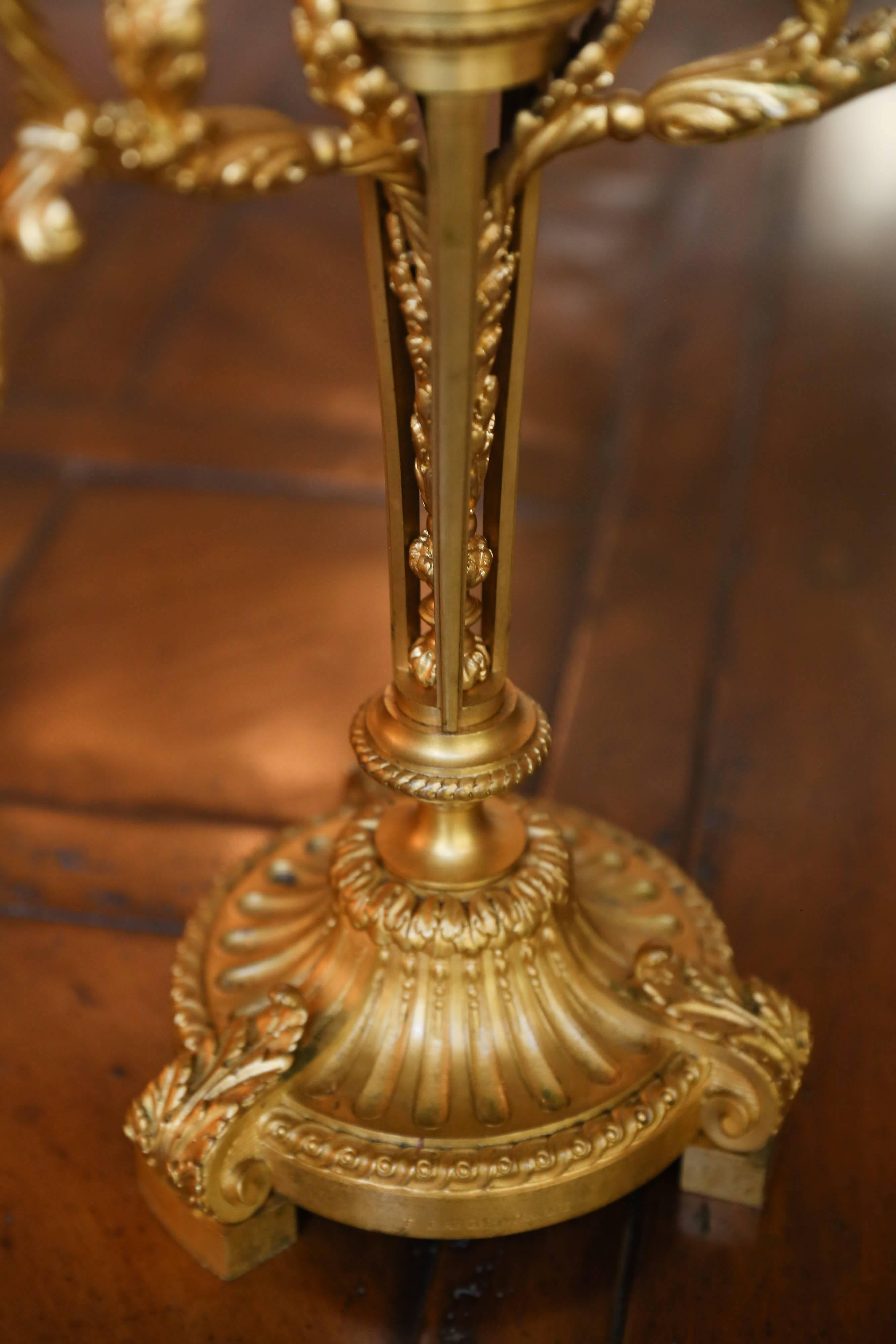 French Bronze Doré Candelabrum, 19Th Century with Three Arms For Sale 2