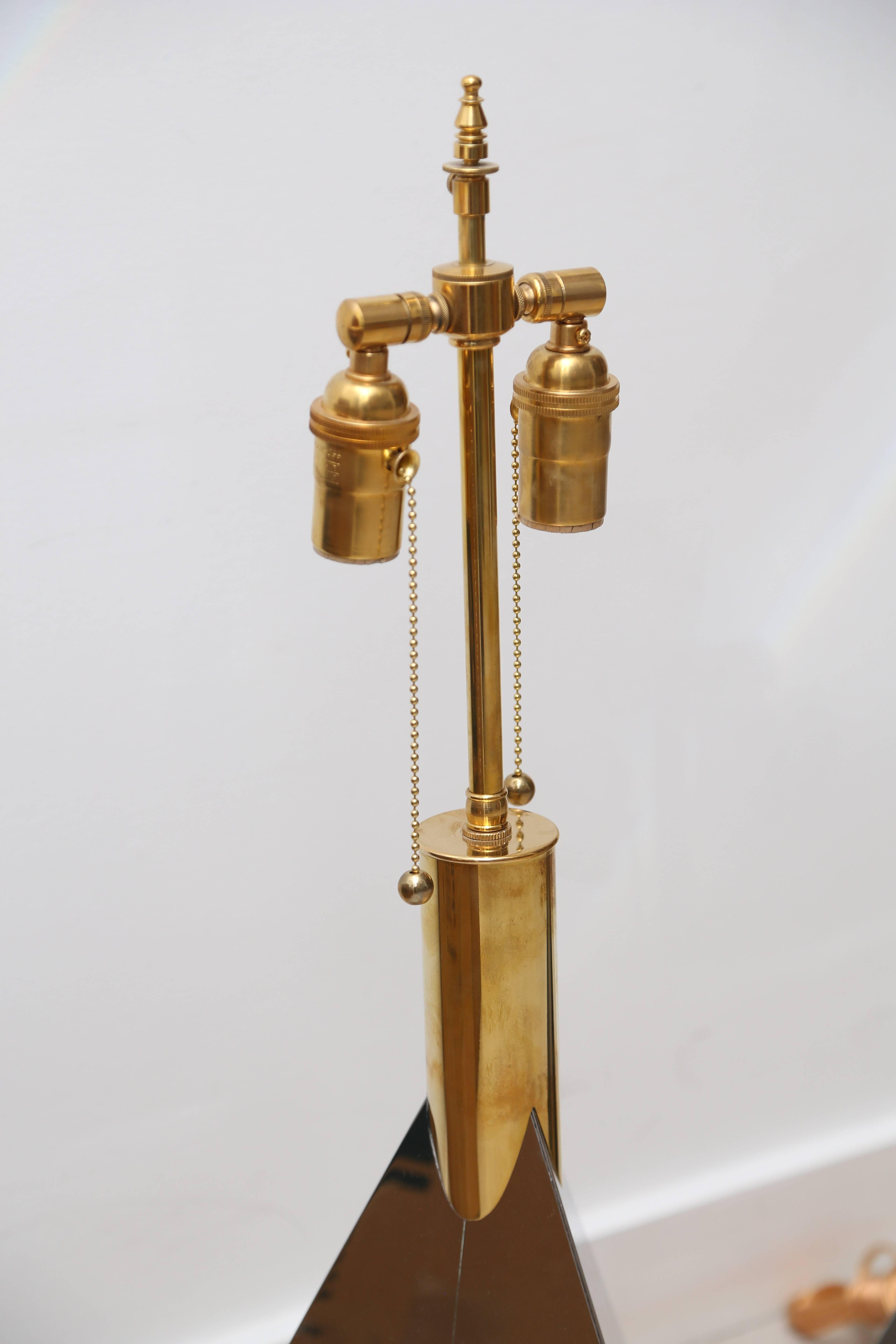 Pair of Vintage Brass and Nickel Pyramid Table Lamps For Sale 1