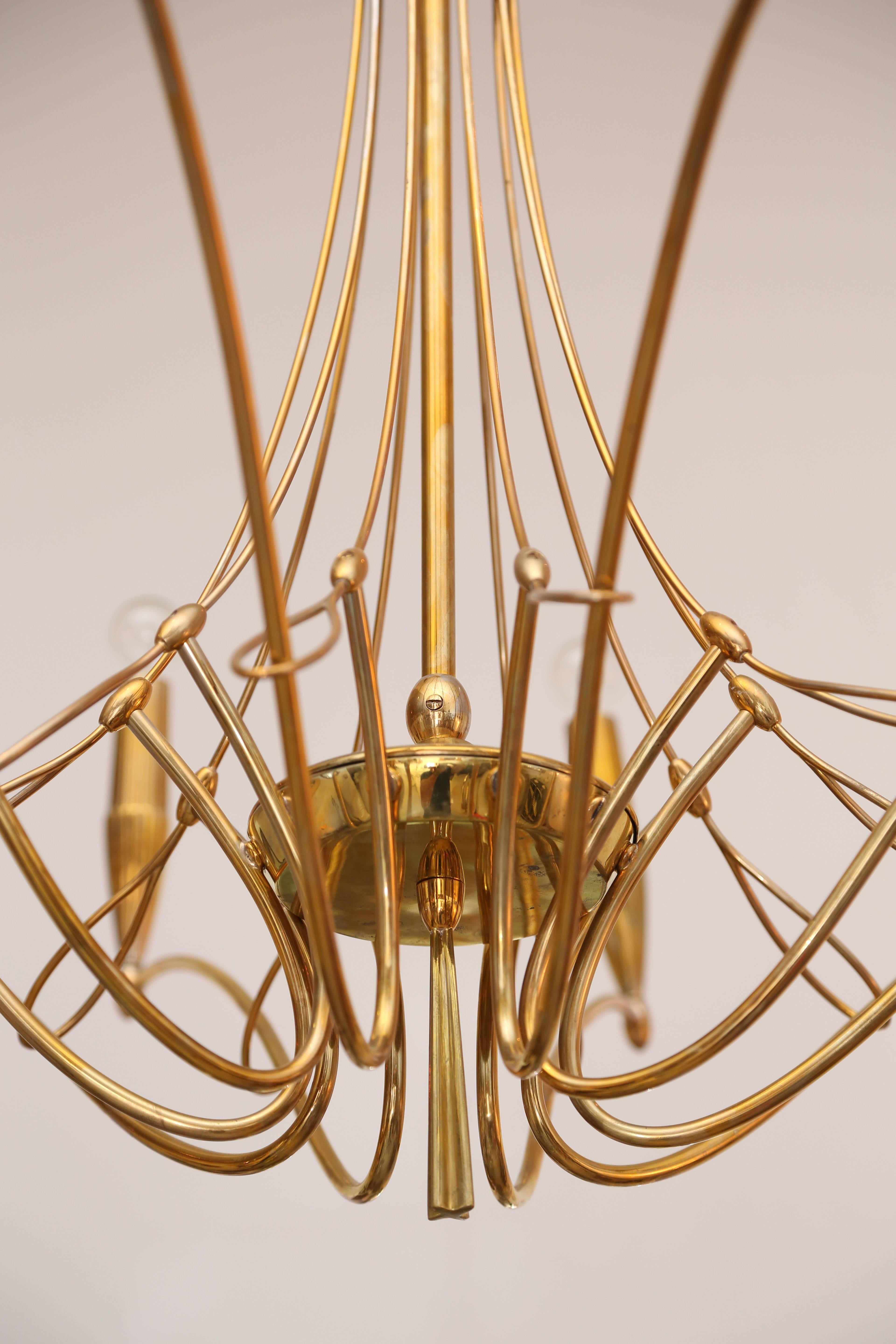 Brass Calligraphic Mid-Century Modern Brass Chandelier For Sale 2