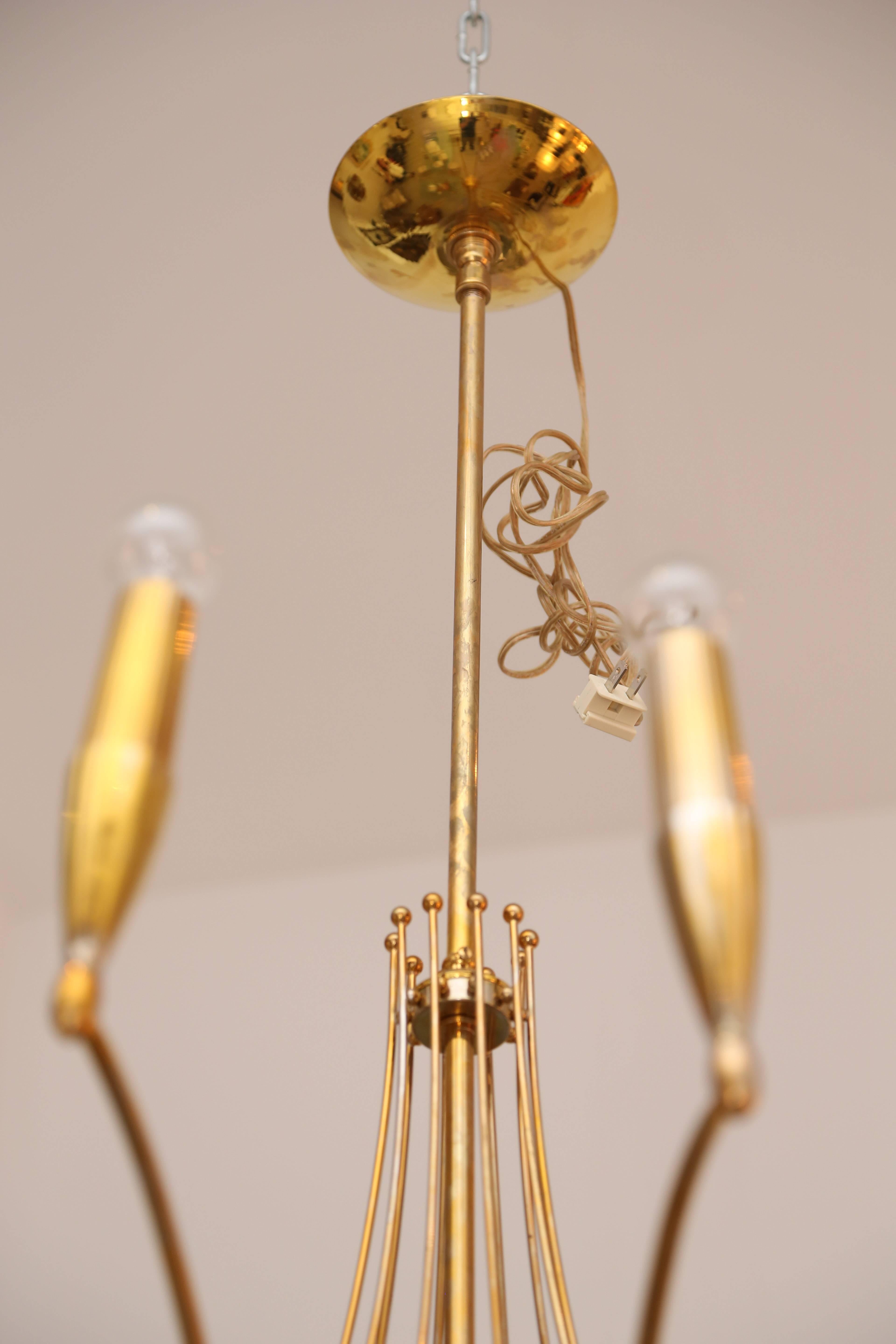 Brass Calligraphic Mid-Century Modern Brass Chandelier For Sale 3