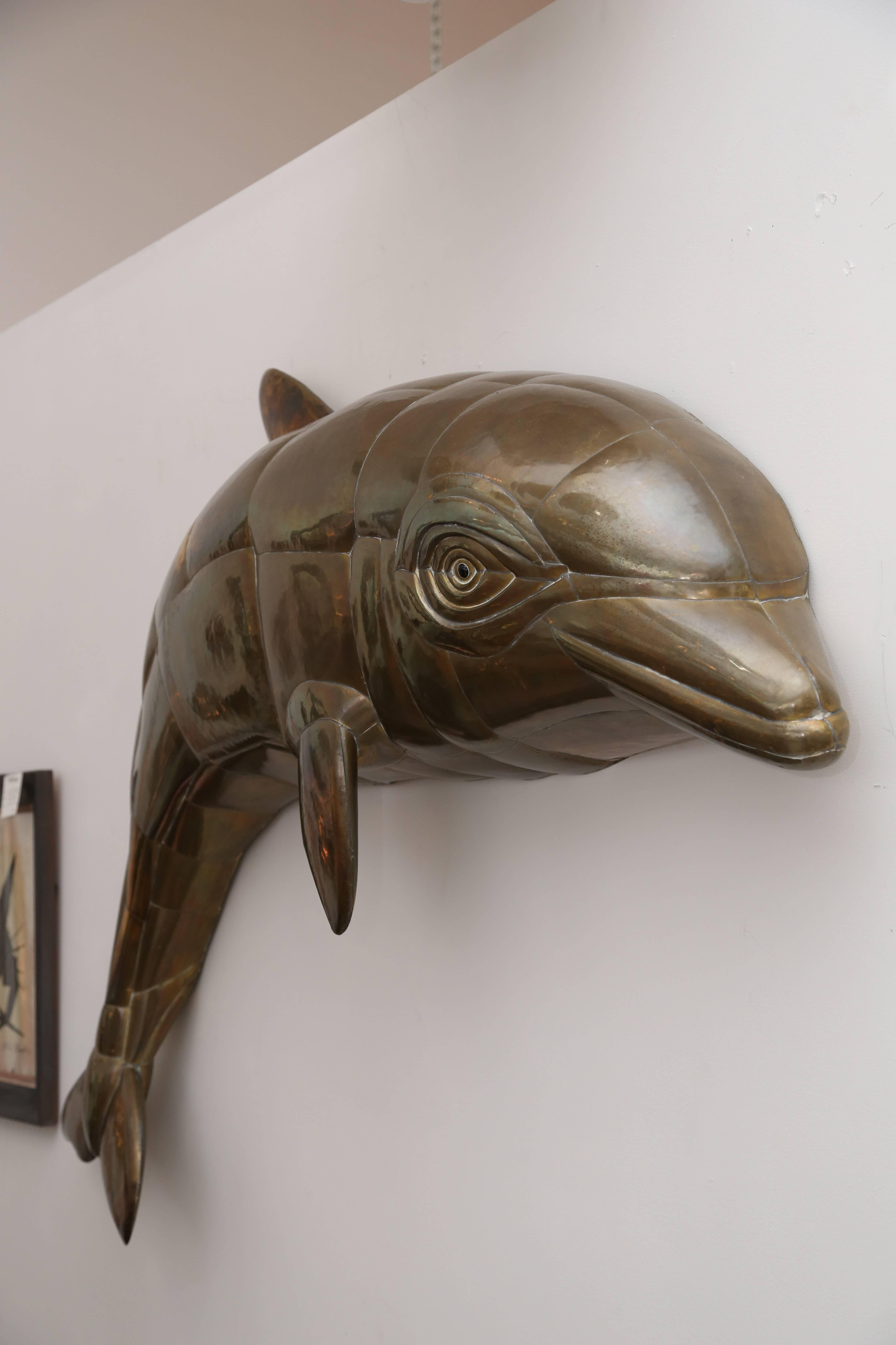 20th Century Huge Vintage Bustamante Dolphin Wall Sculpture For Sale