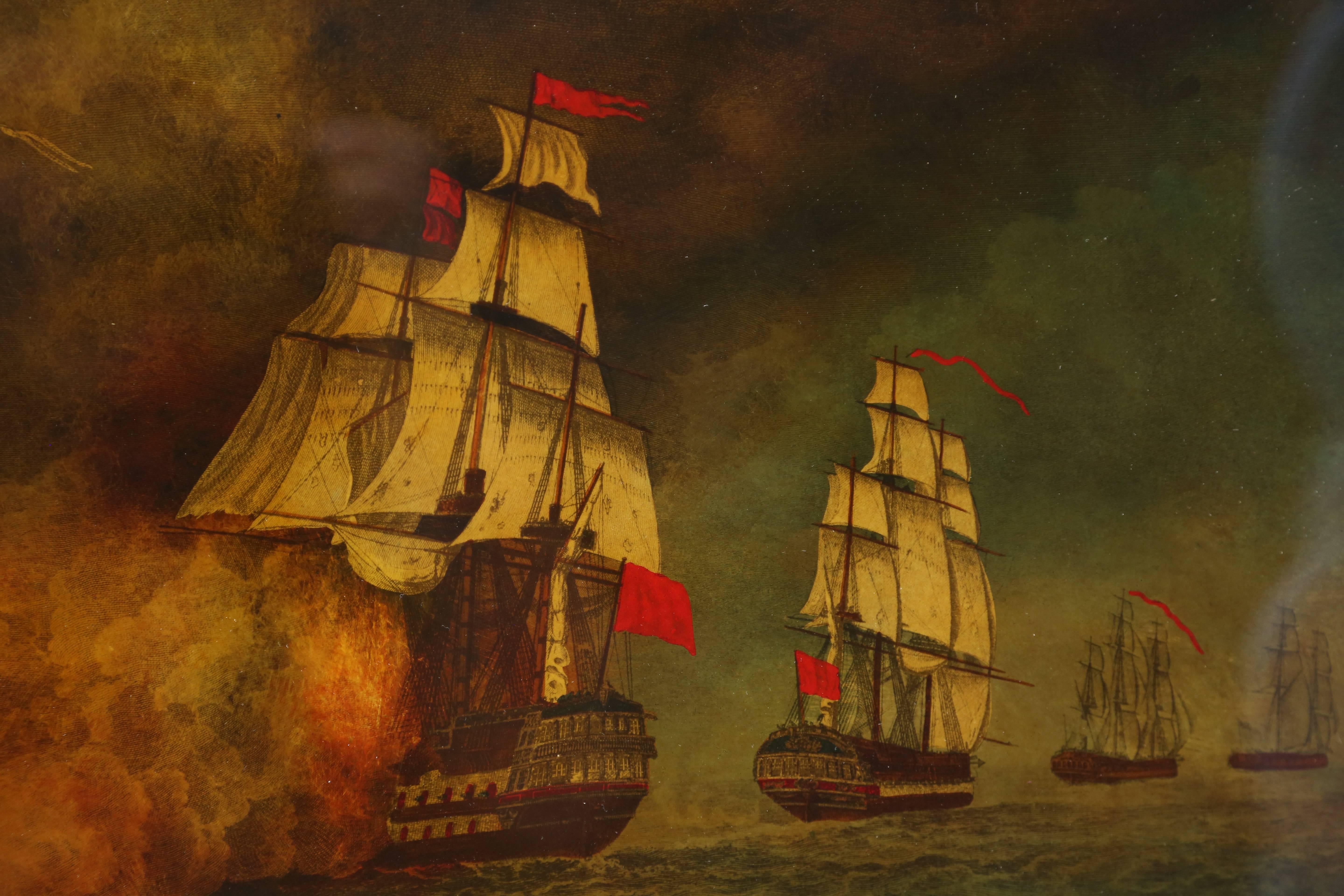 Unknown Reverse Painted Ship Painting, Églomisé, Battle of Aix Roads For Sale