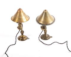 Pair of Aged Brass Wall Sconces with Brass Shades