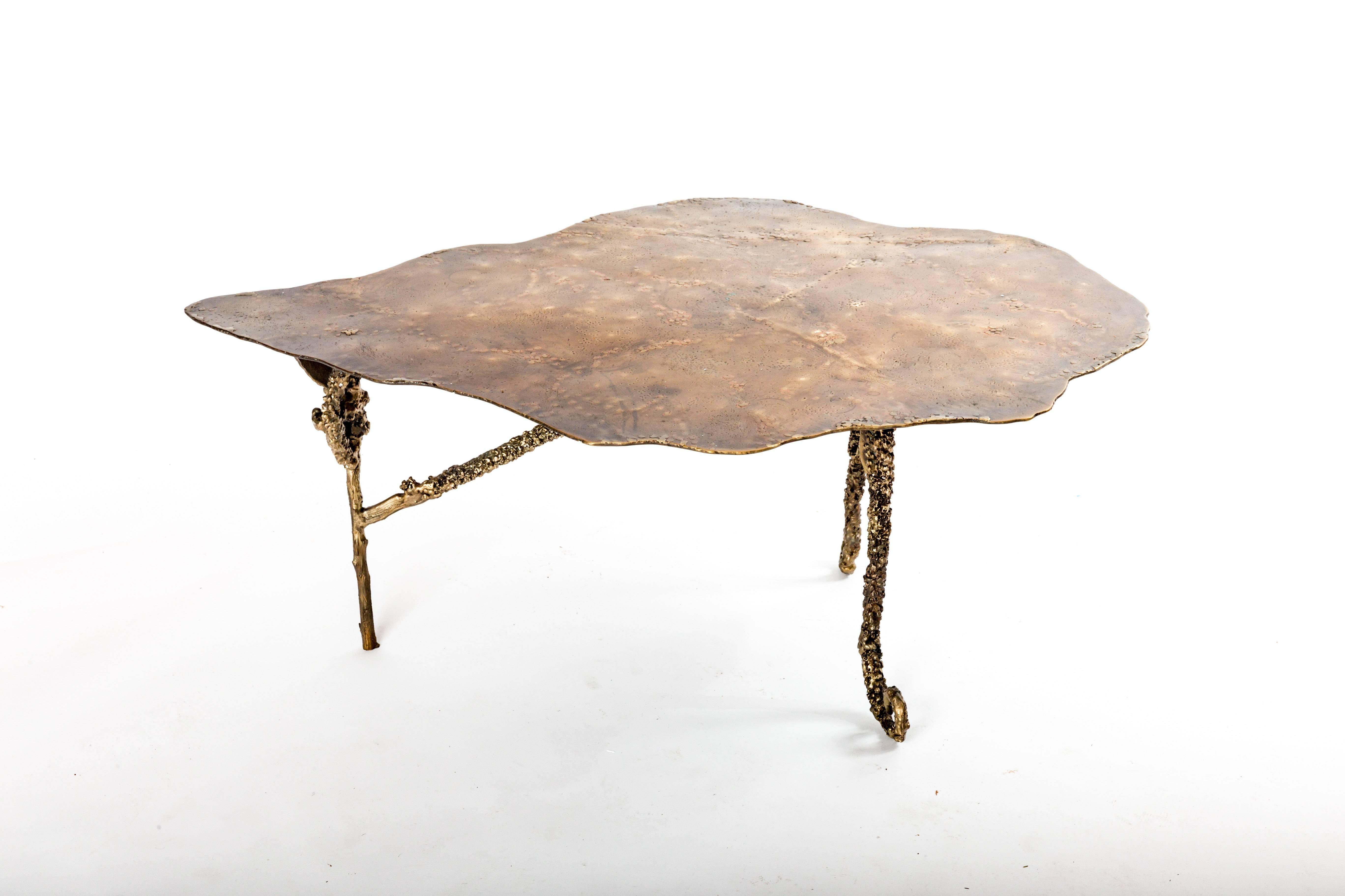 American Custom-Made Cast Bronze Coffee Table For Sale