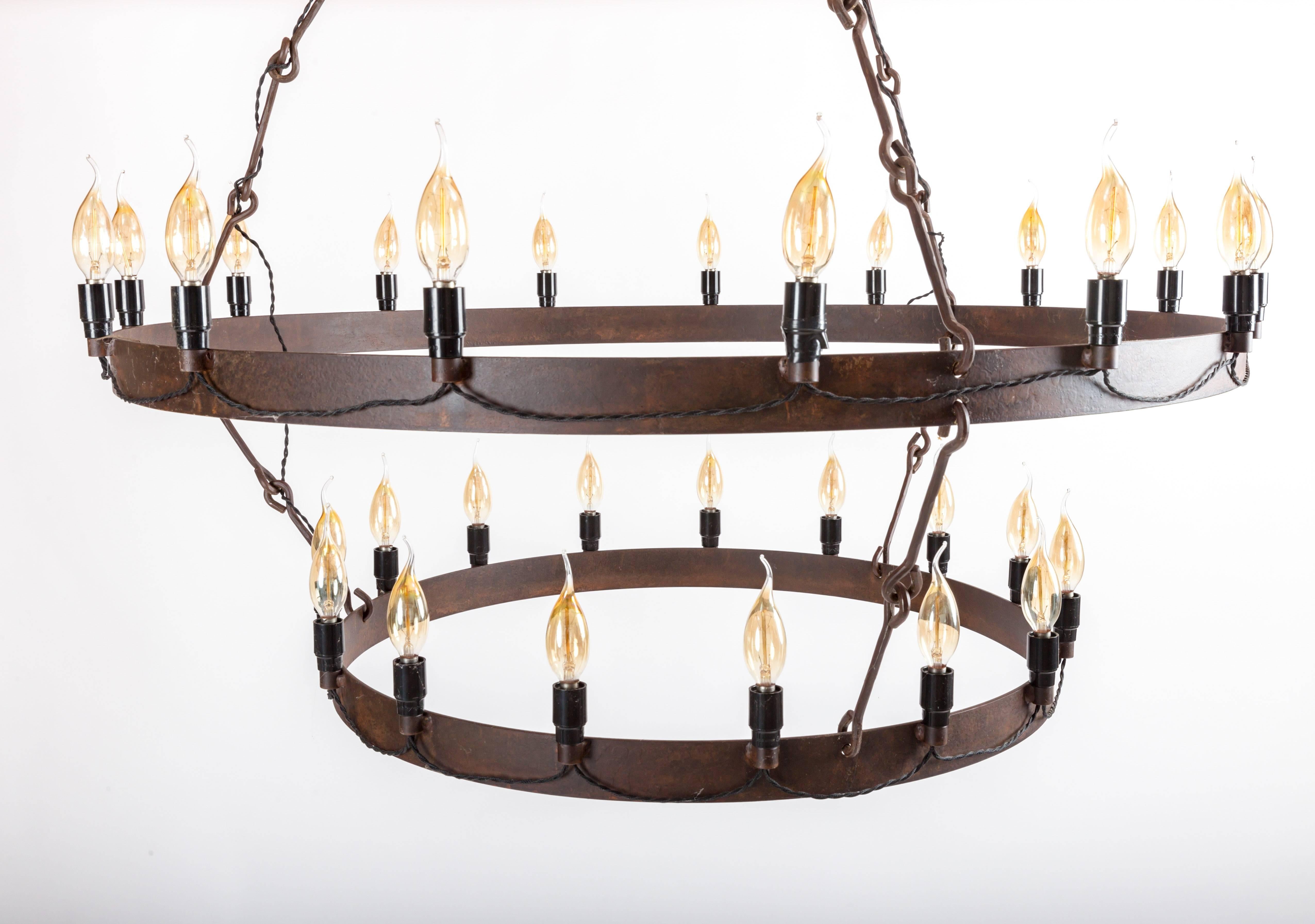 Contemporary Custom Two-Tiered Cylindrical Steel Chandelier by Jon Sarriugarte