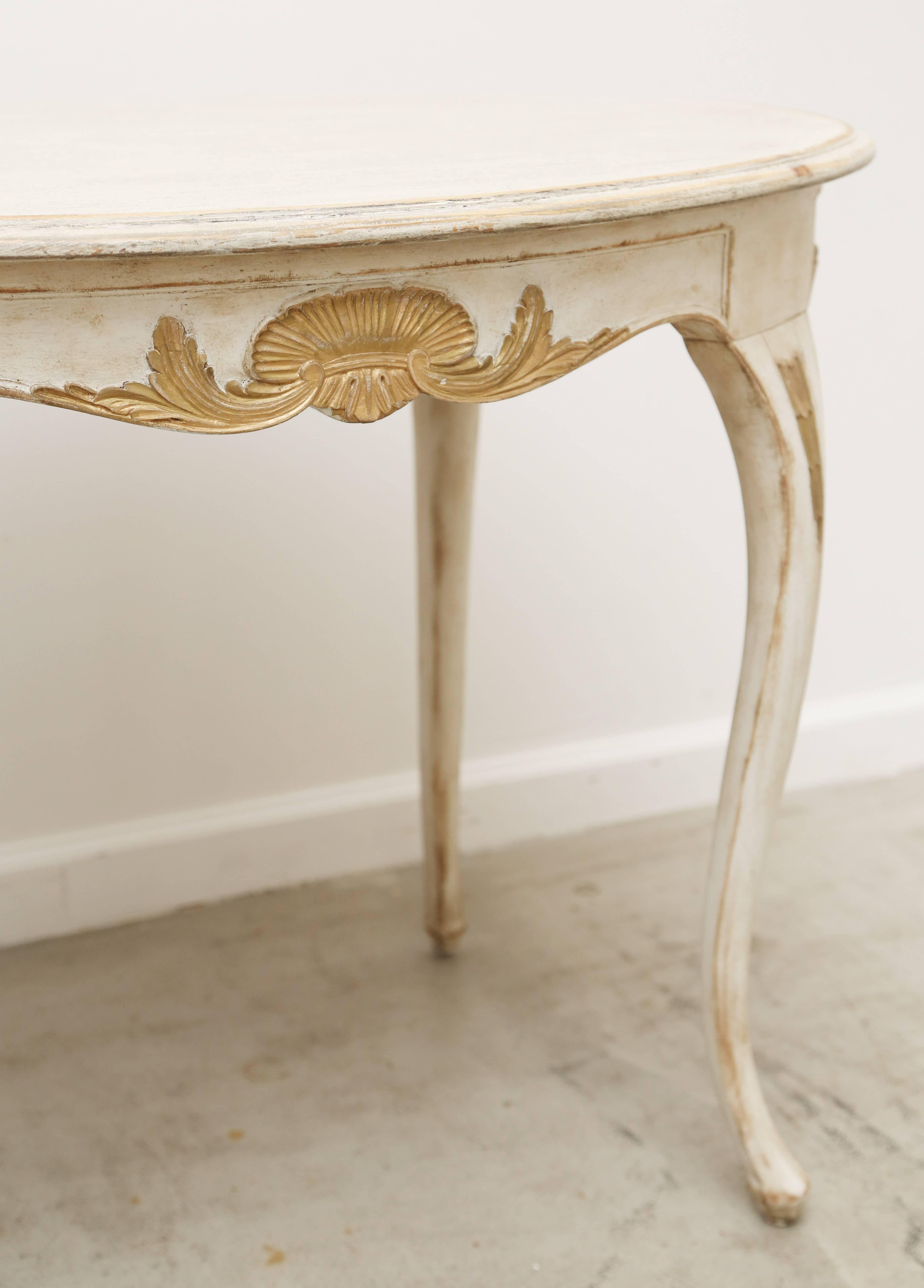 Gilt Antique Swedish Rococo Carved Oval Table Gold Leaf Details, Late 18th Century