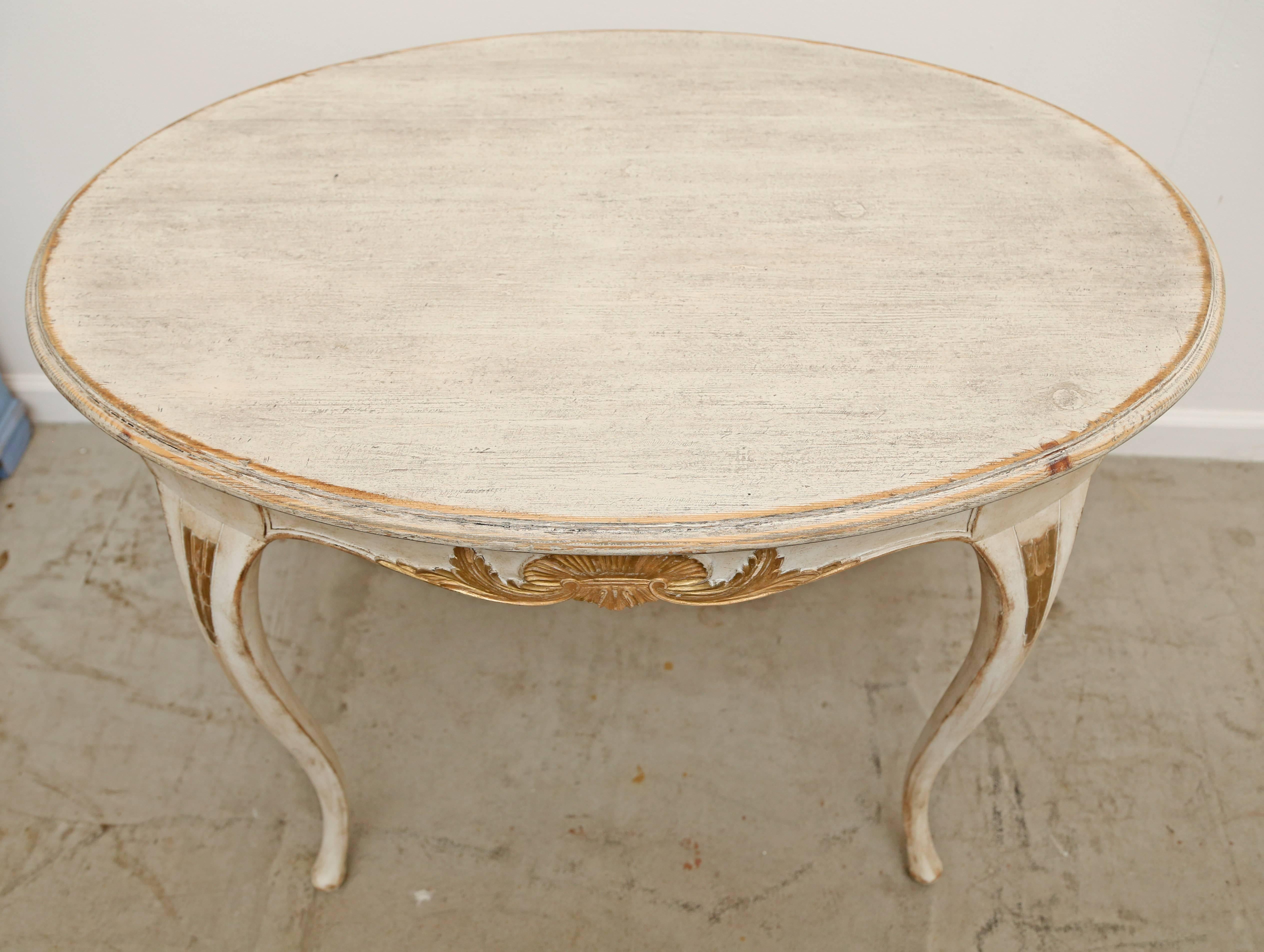 Antique Swedish Rococo Carved Oval Table Gold Leaf Details, Late 18th Century In Good Condition In West Palm Beach, FL