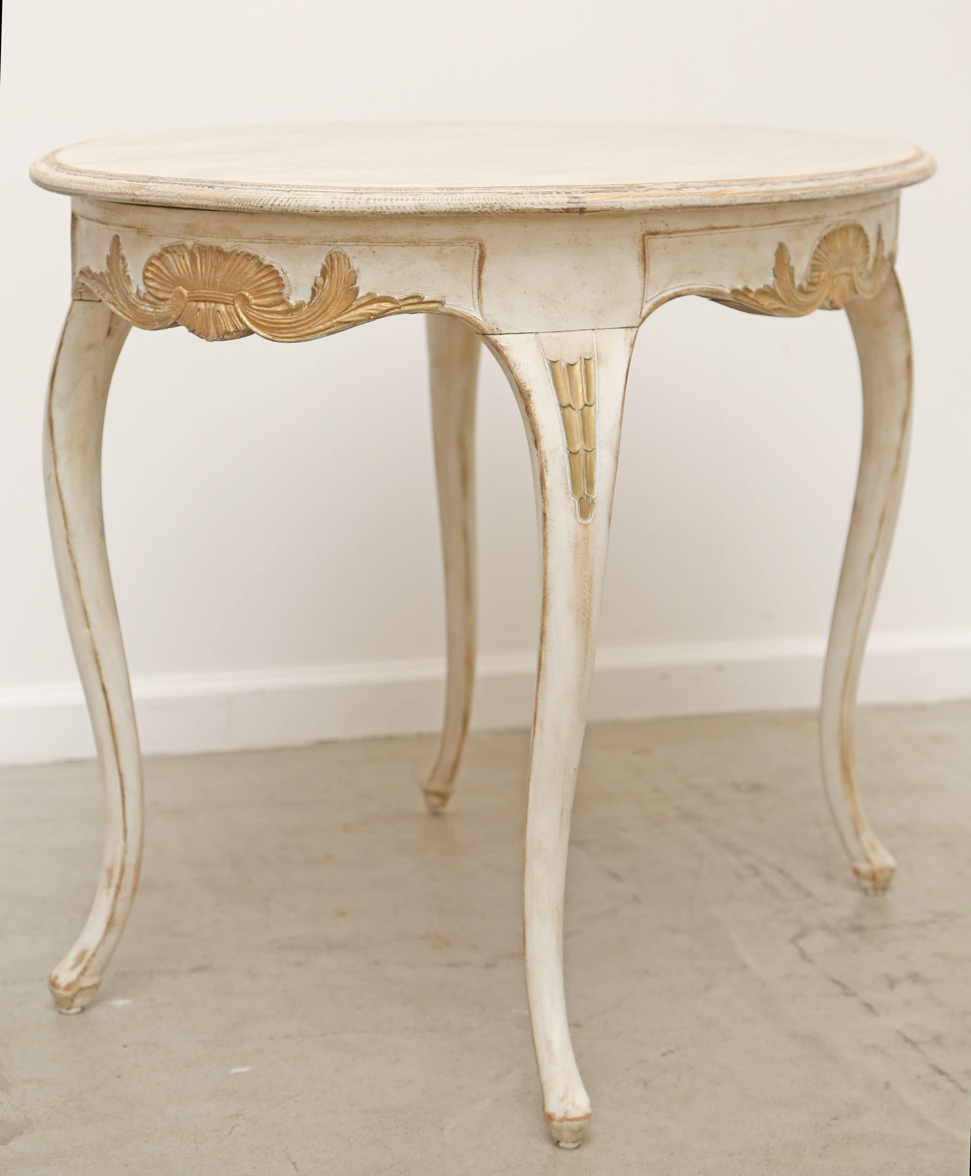 Wood Antique Swedish Rococo Carved Oval Table Gold Leaf Details, Late 18th Century