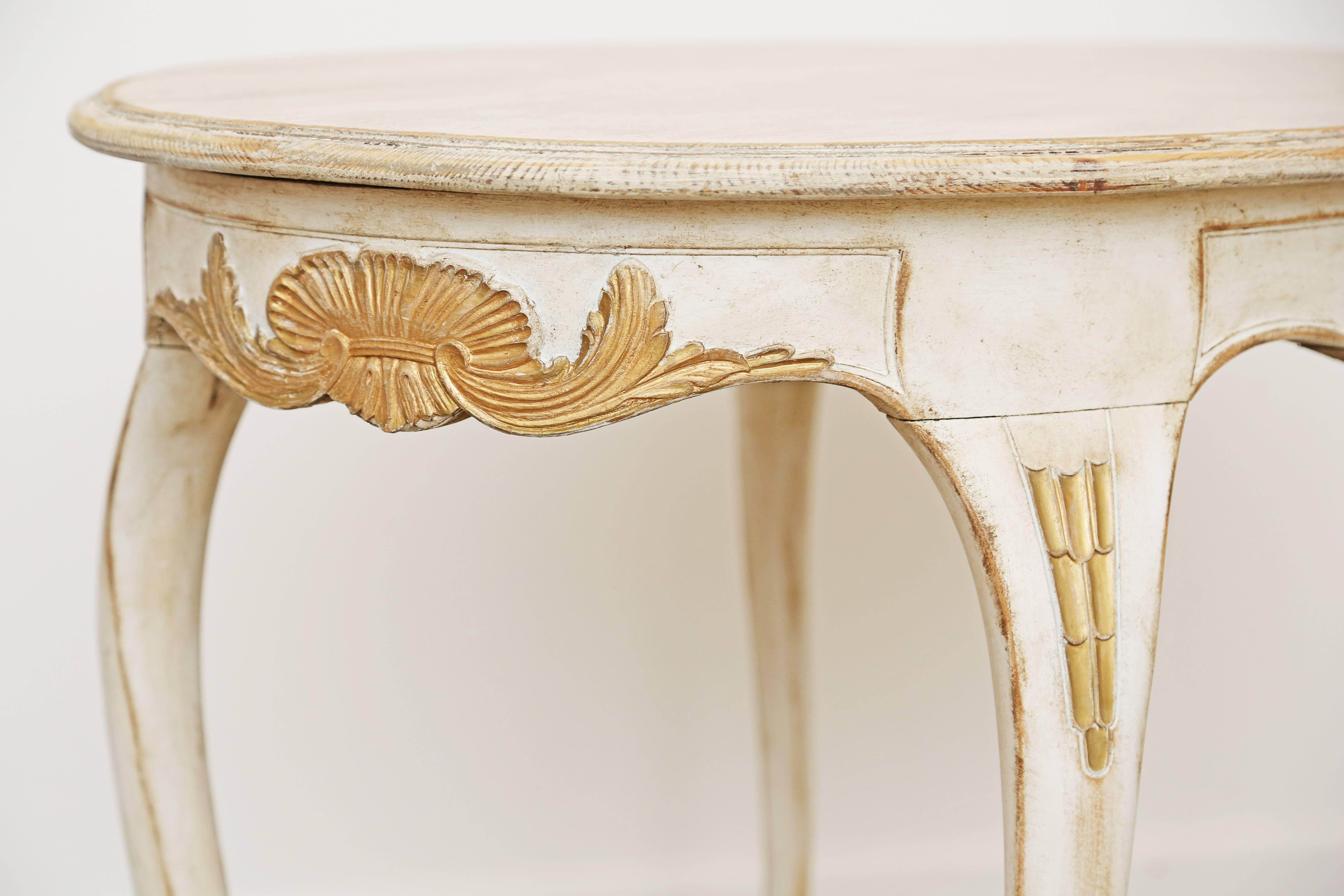 Antique Swedish Rococo Carved Oval Table Gold Leaf Details, Late 18th Century 1