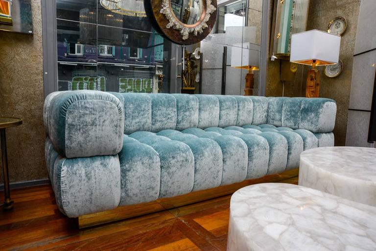Modern Sofa in Sky Blue Velvet at 1stDibs