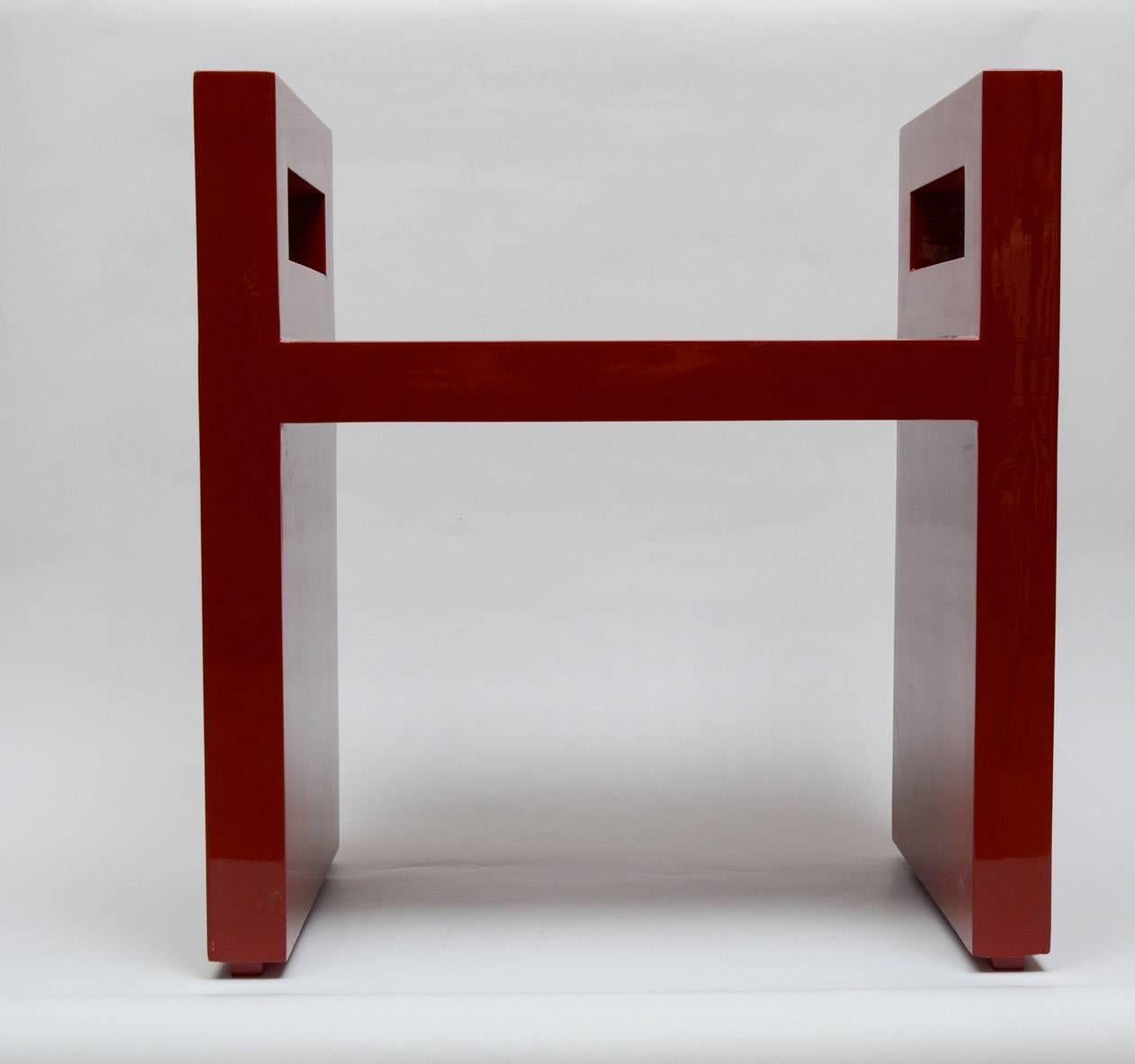 French Pair of Benches in Wood Lacquered in Red
