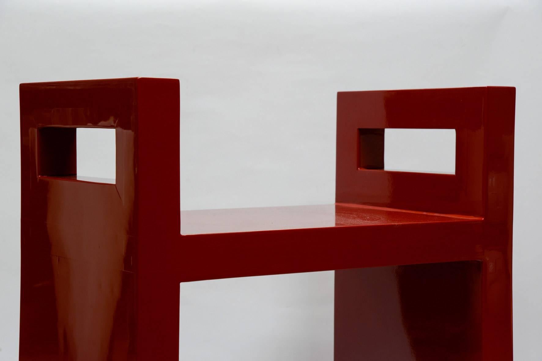 Pair of Benches in Wood Lacquered in Red In Excellent Condition In Saint ouen, FR