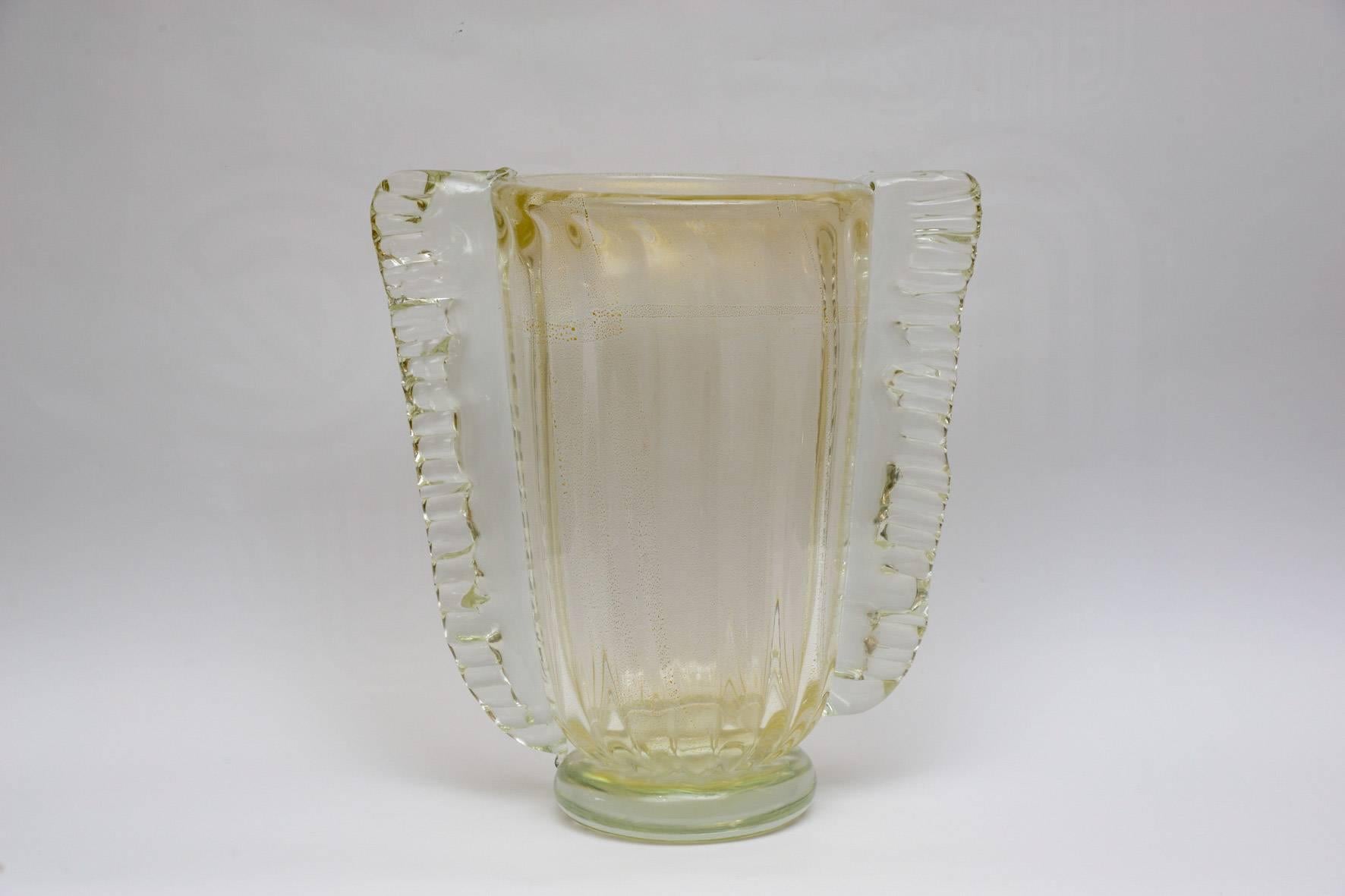 Pair of vases in clear and gold Murano glass signed Costantini.