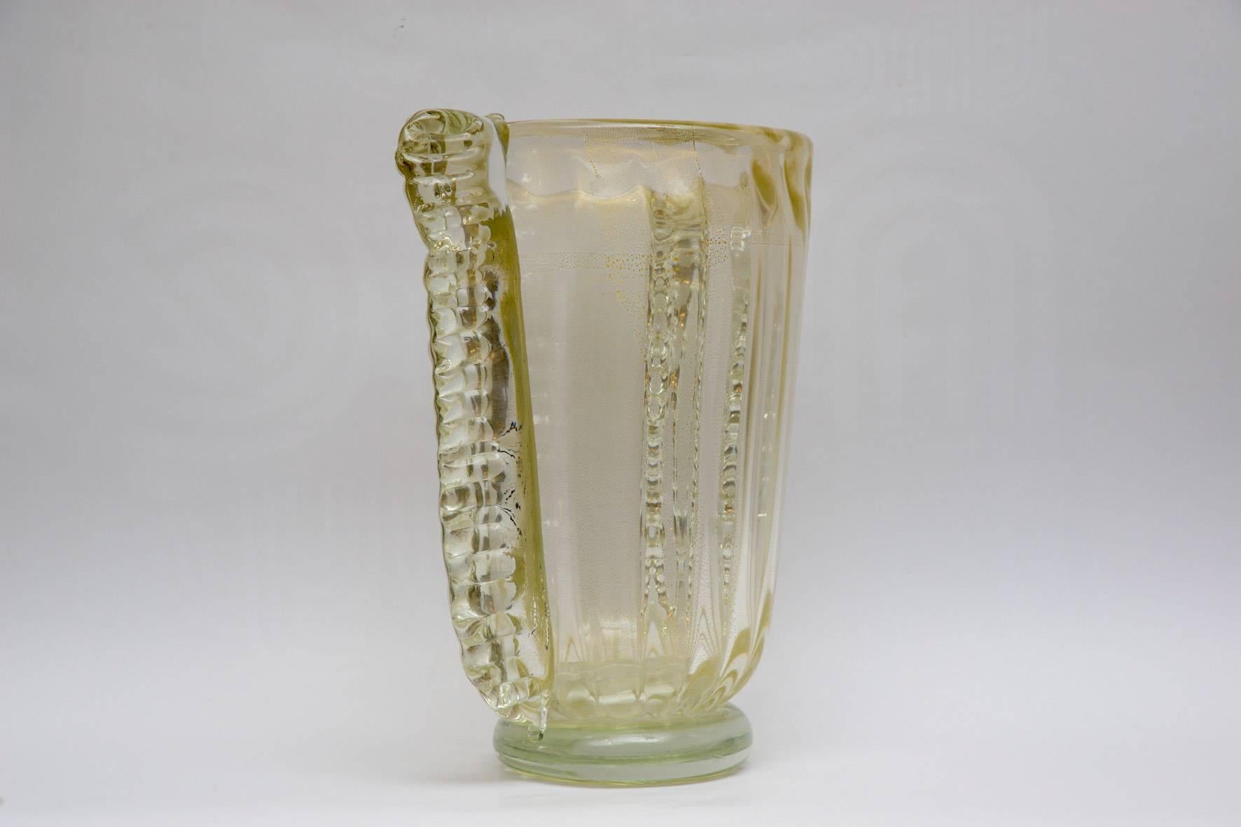 Pair of Vases in Clear and Gold Murano Glass Signed Costantini In Excellent Condition In Saint ouen, FR