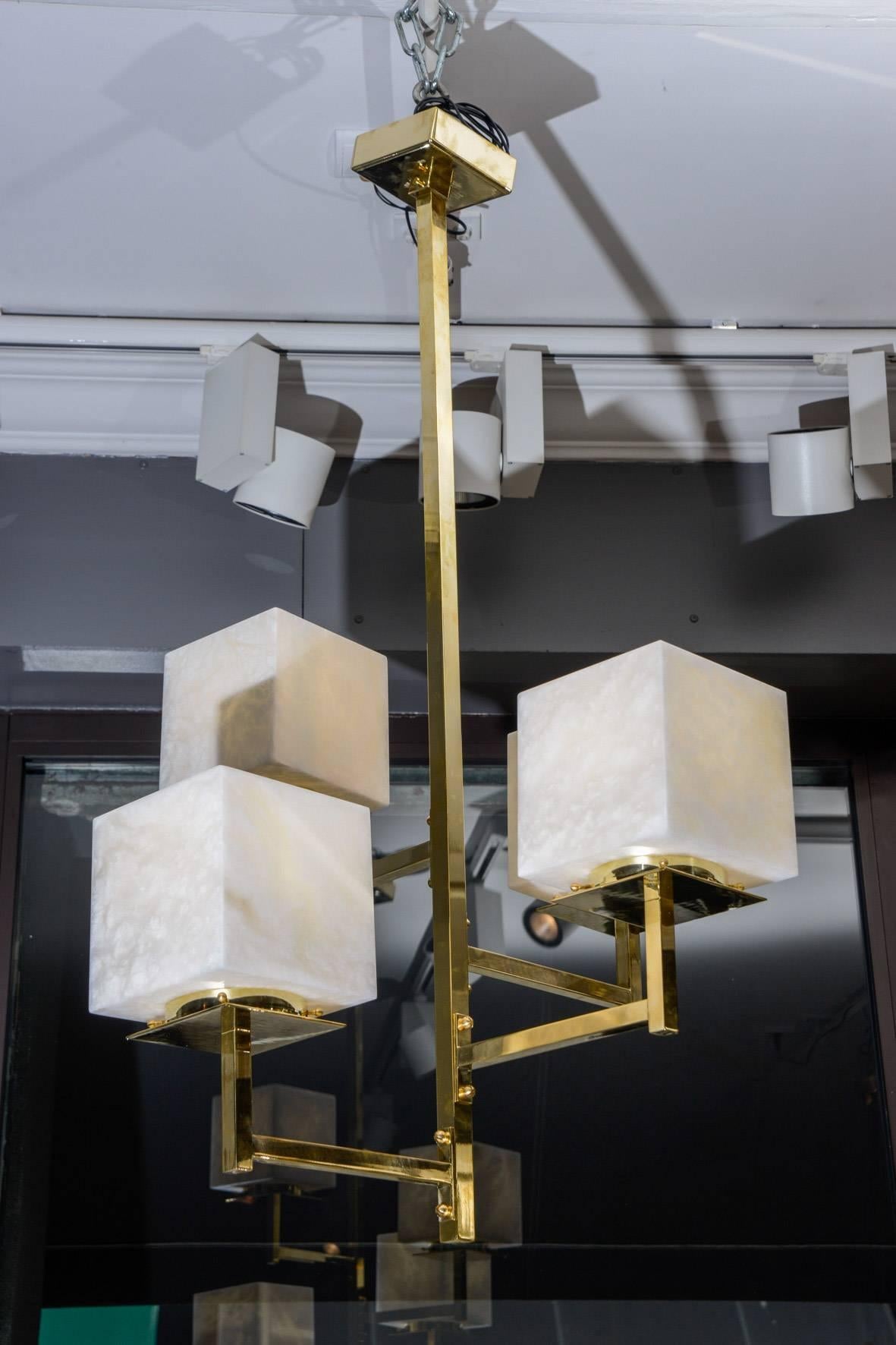 Modern Pair of Alabaster Chandeliers