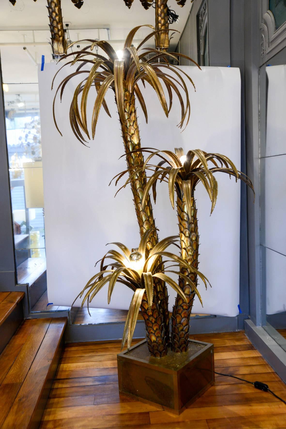 French Maison Jansen Brass Palm Trees Floor Lamp