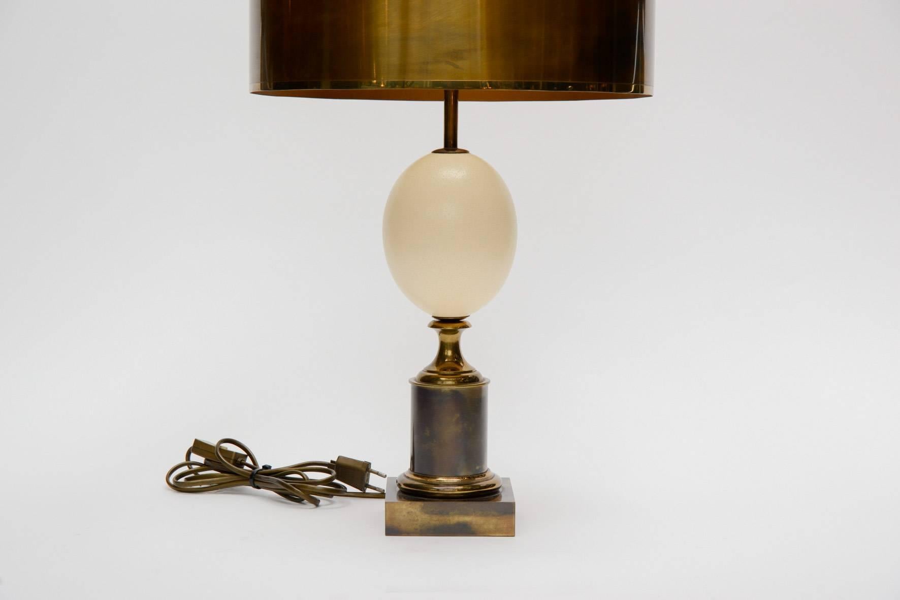 Mid-Century Modern Maison Charles Patinated Brass and Ostrich Egg Table Lamp