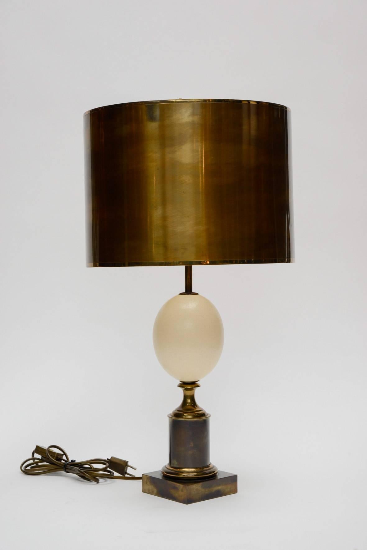 French Maison Charles Patinated Brass and Ostrich Egg Table Lamp