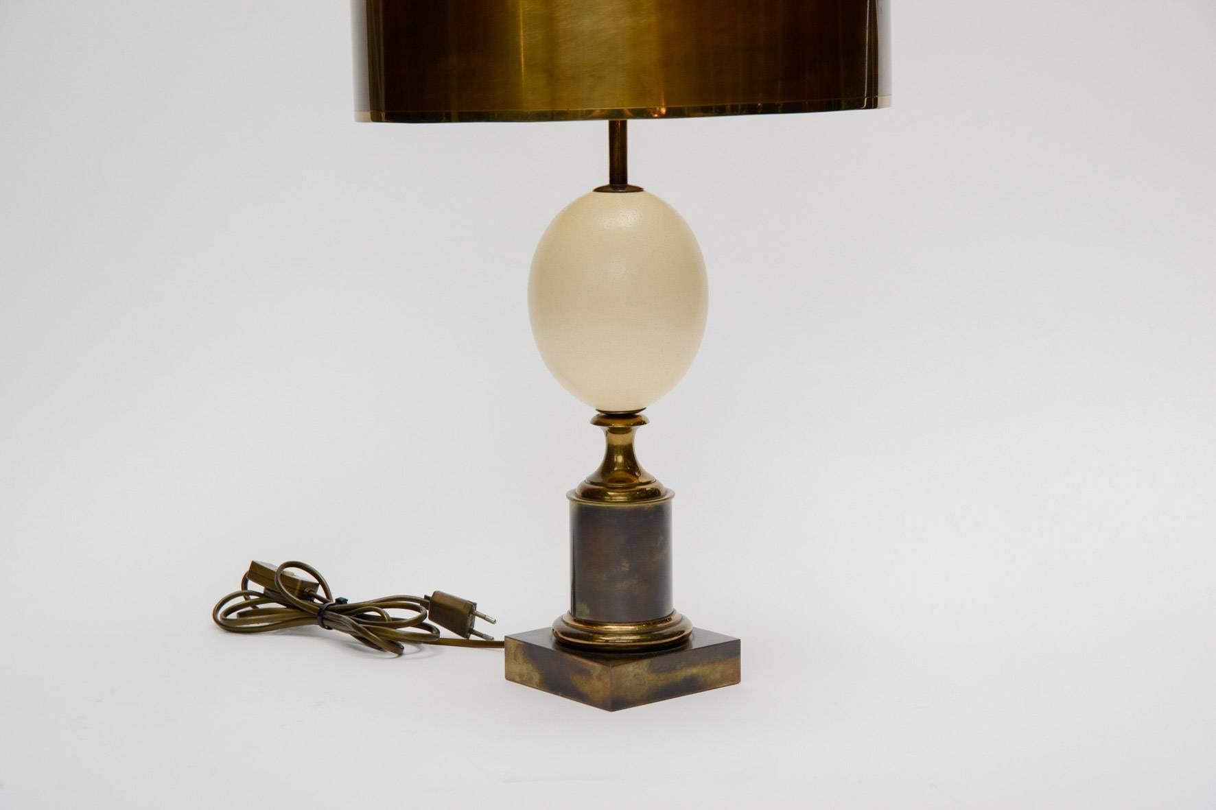 Maison Charles Patinated Brass and Ostrich Egg Table Lamp In Excellent Condition In Saint-Ouen, IDF