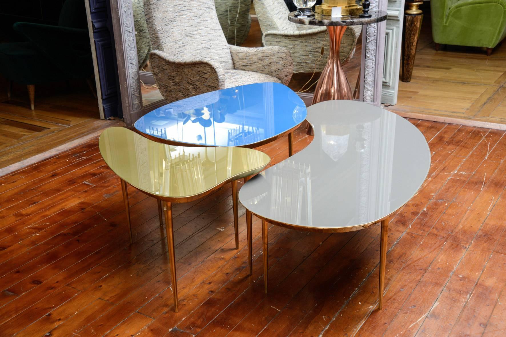 Brass Set of Three Free Shape Low Tables