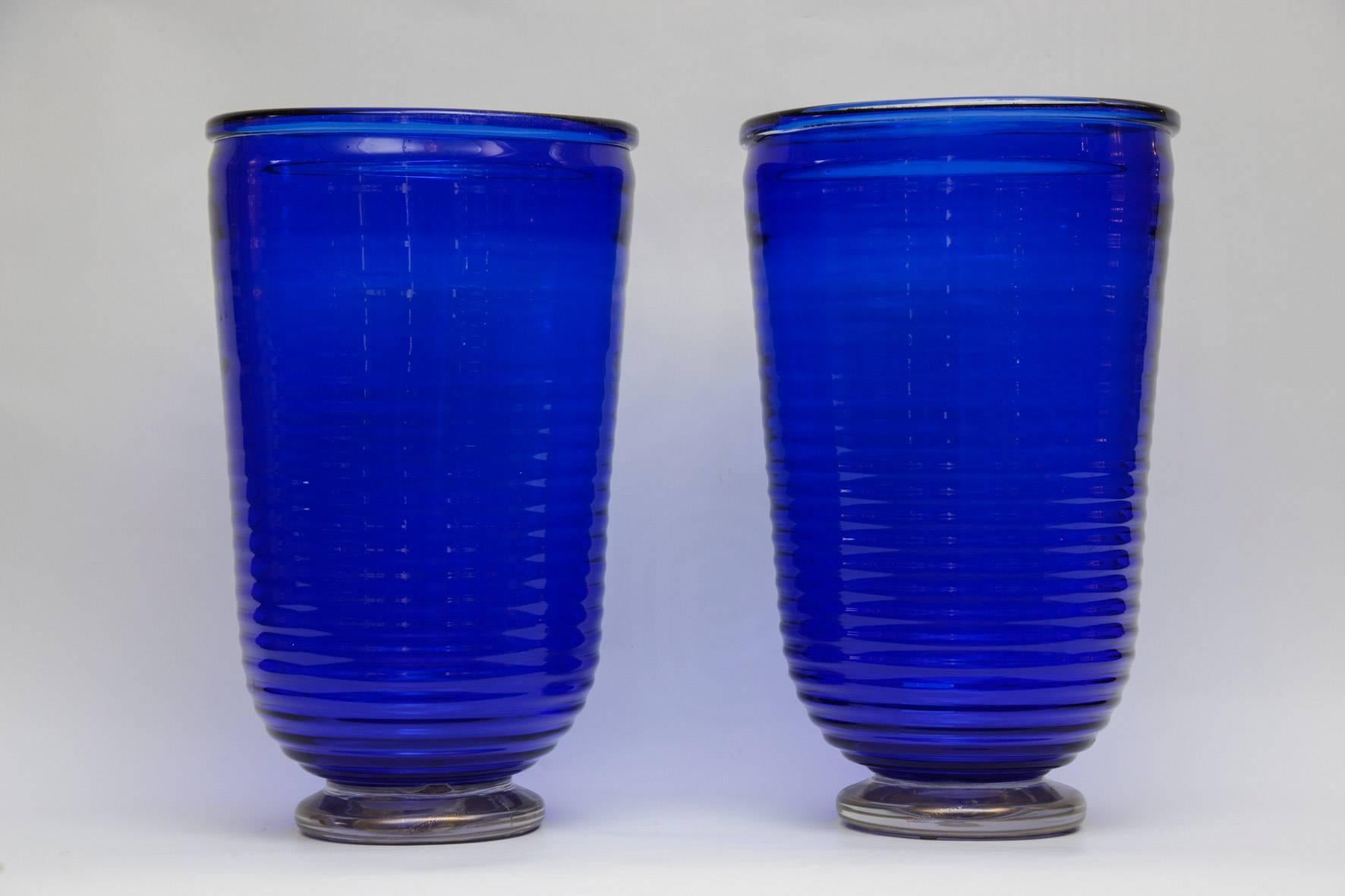 Pair of vases in blue Murano glass signed by Toso.