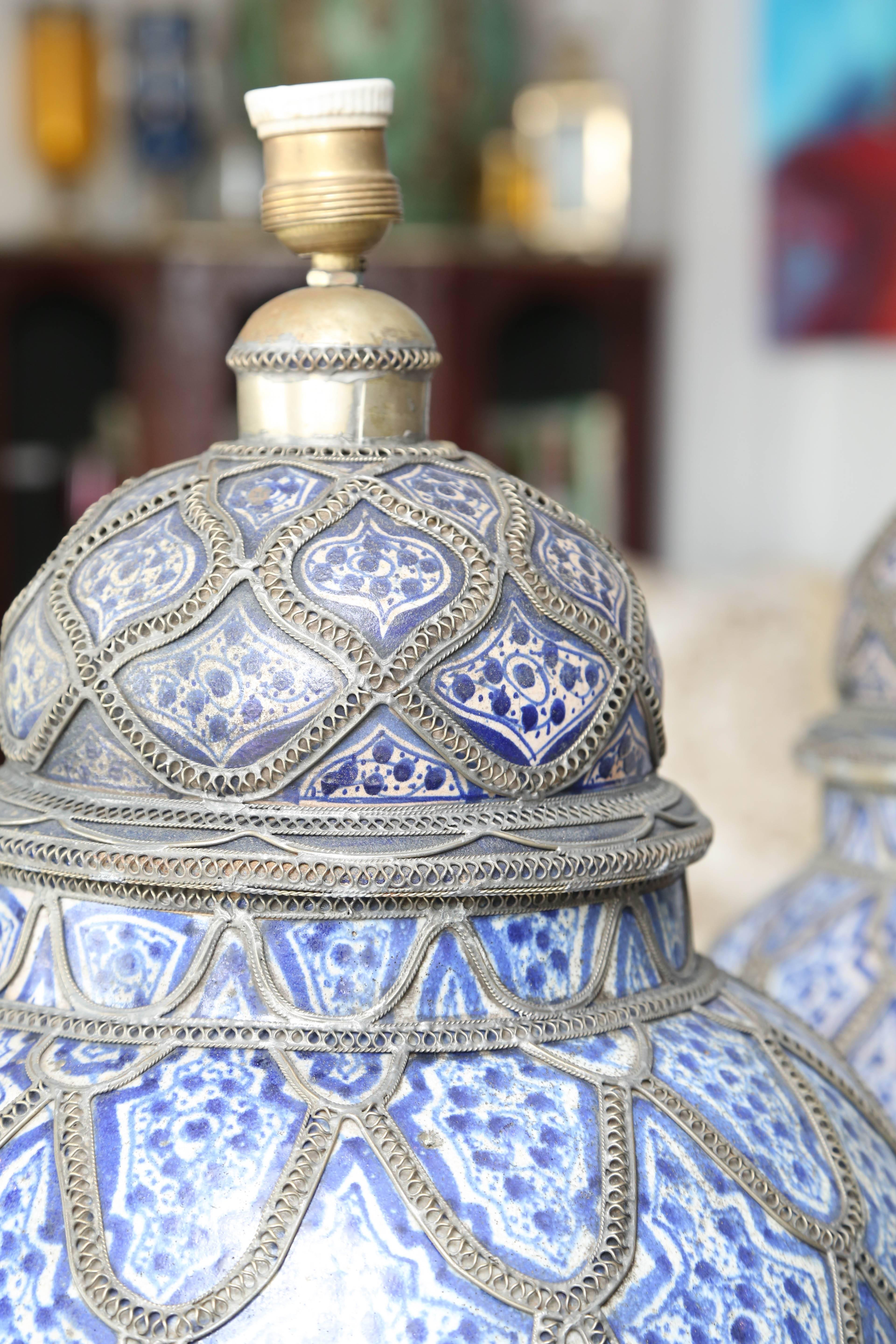 Moroccan Superb 1930s Morrrocan Pair of Fez Ginger Jar Lamps