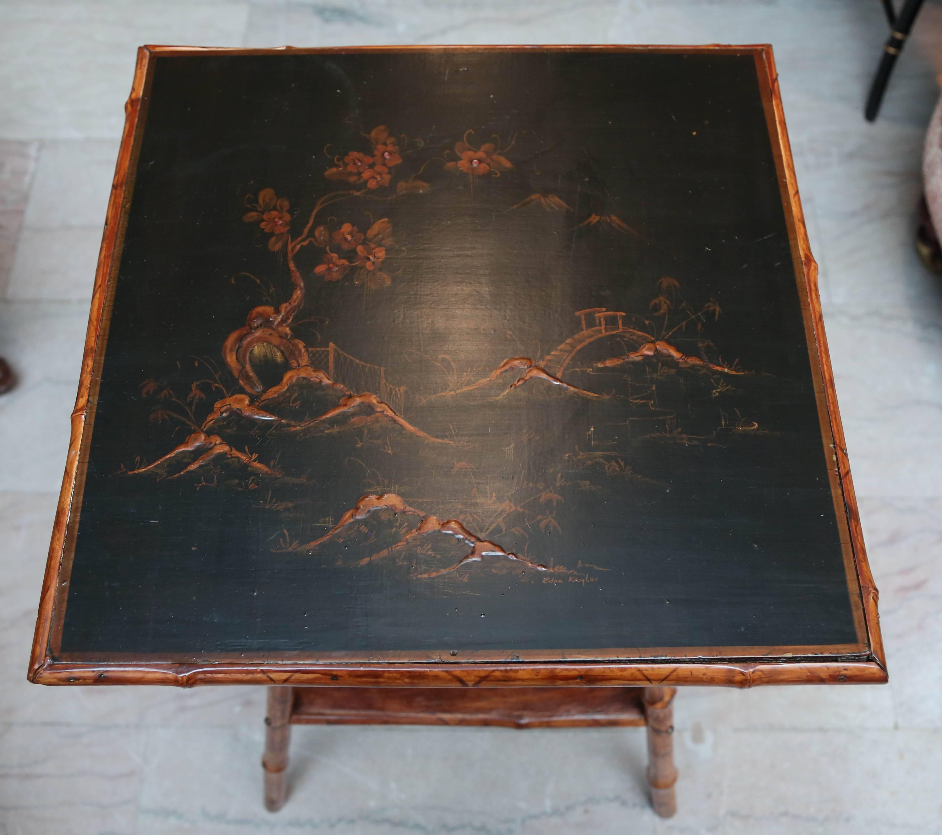 English Signed Japanned Bamboo End Table