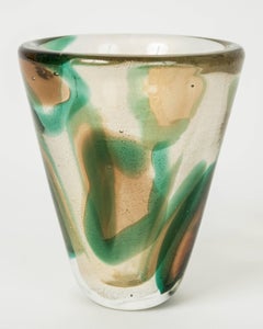 Achimede Seguso "Green Amber Patch" Vase