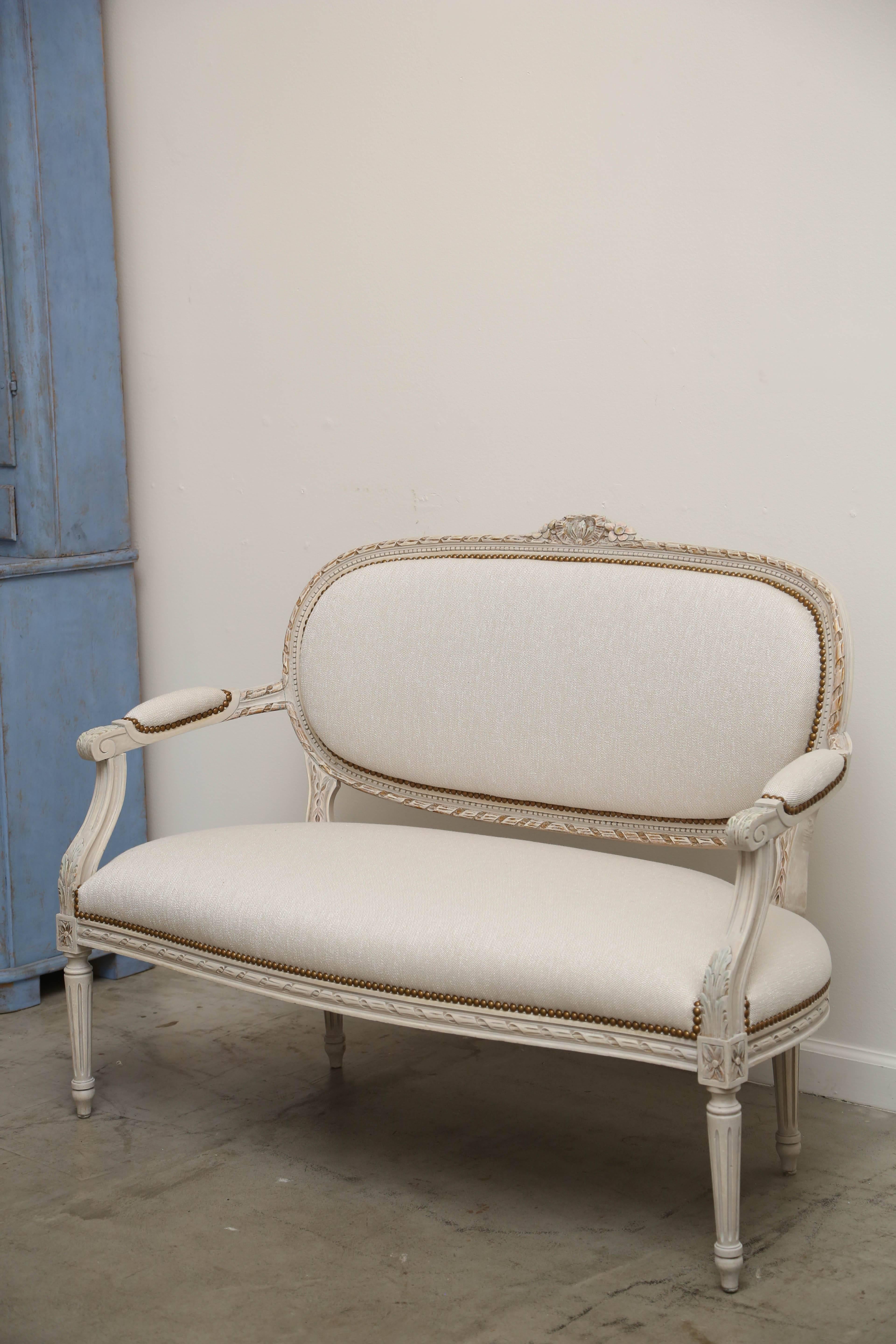 Antique Swedish Settee and Pair Armchairs Painted, Late 19th Century 2