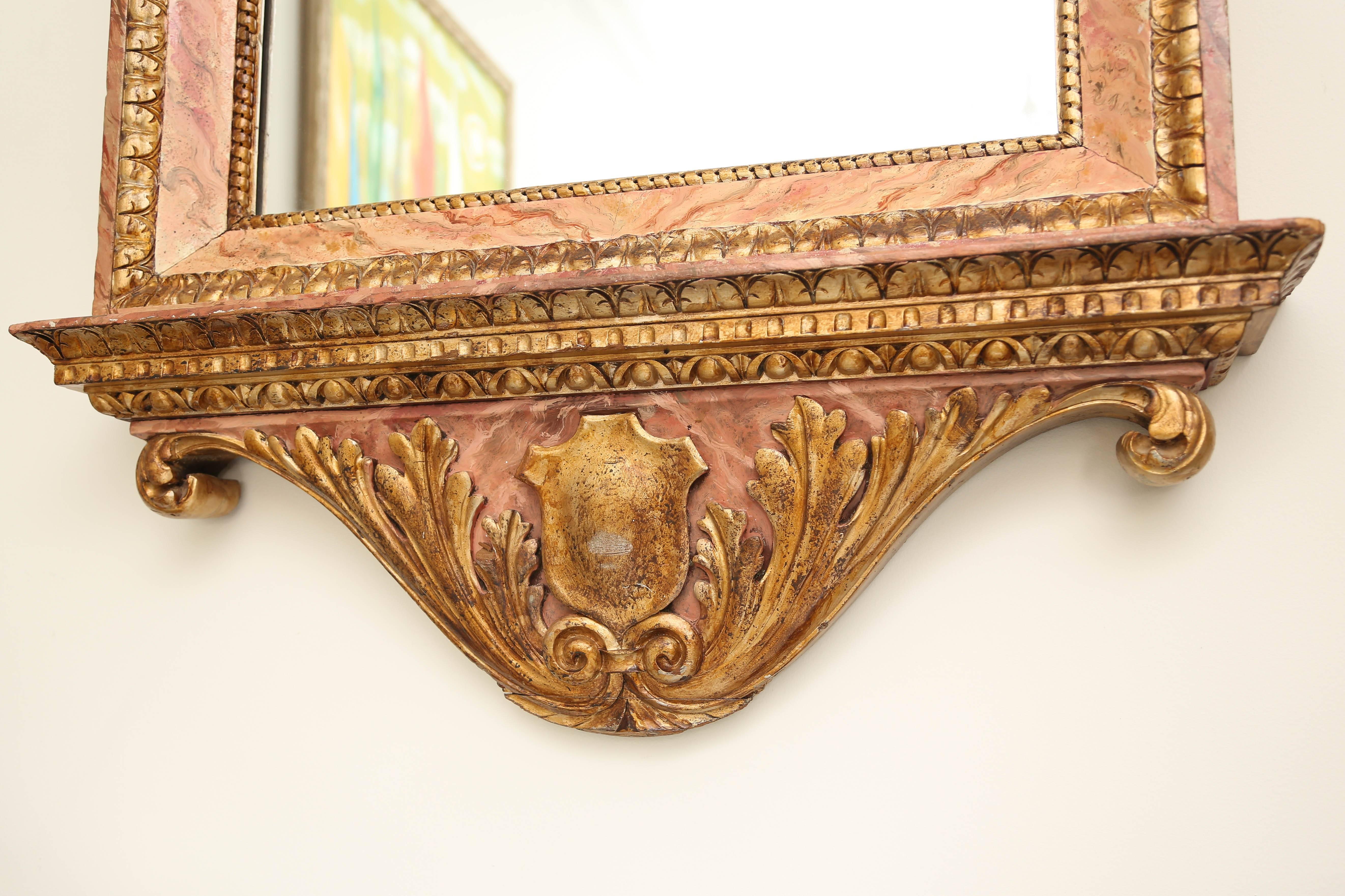 Italian Antique Gilded and Faux Painted Architectural Mirror For Sale
