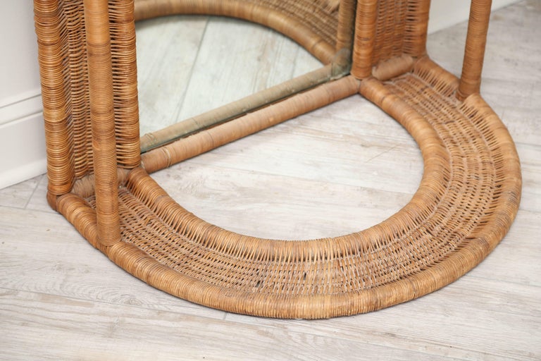 MidCentury Rattan and Mirrored Entry Hall Tree at 1stDibs