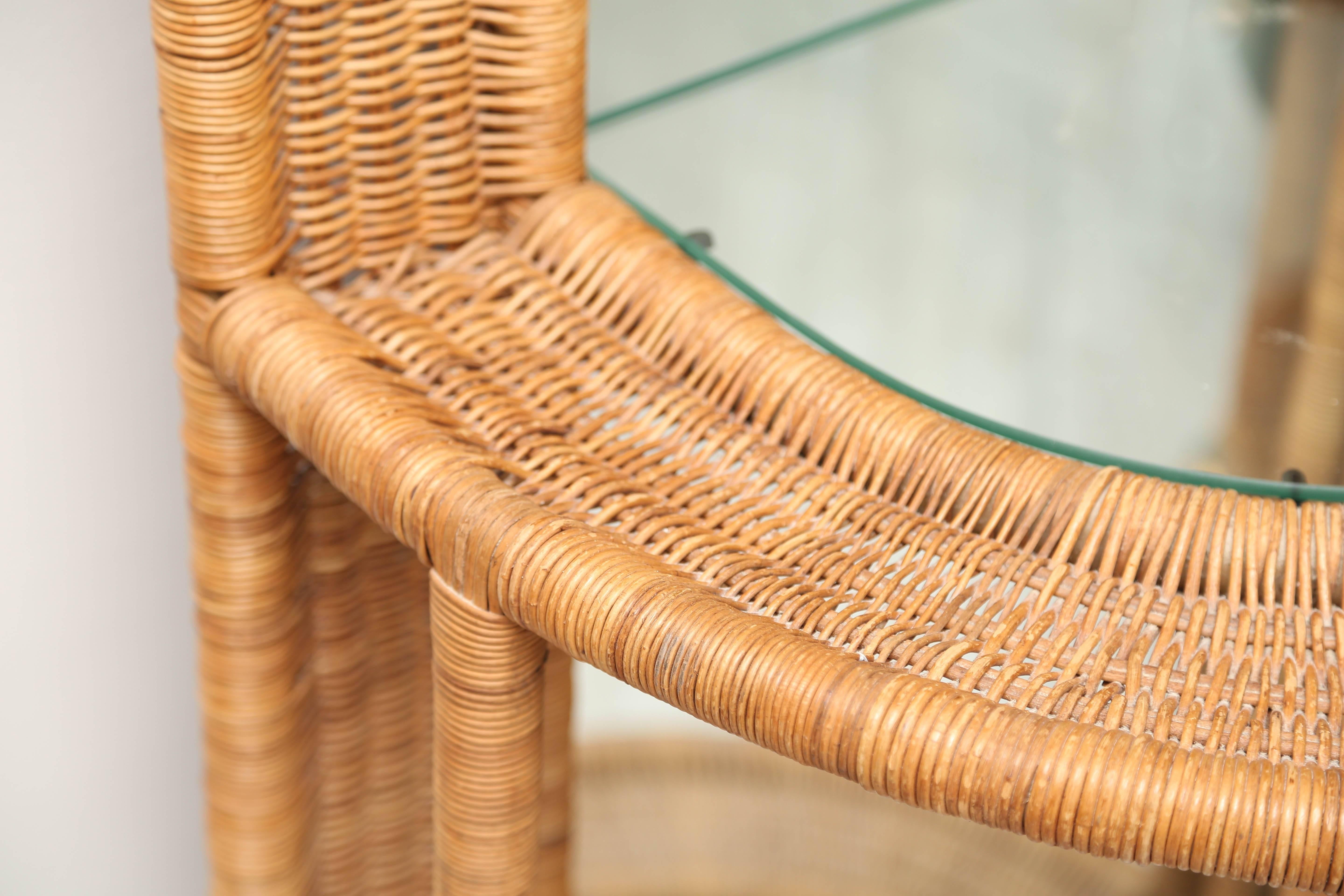 Mid-Century Rattan and Mirrored Entry Hall Tree 1