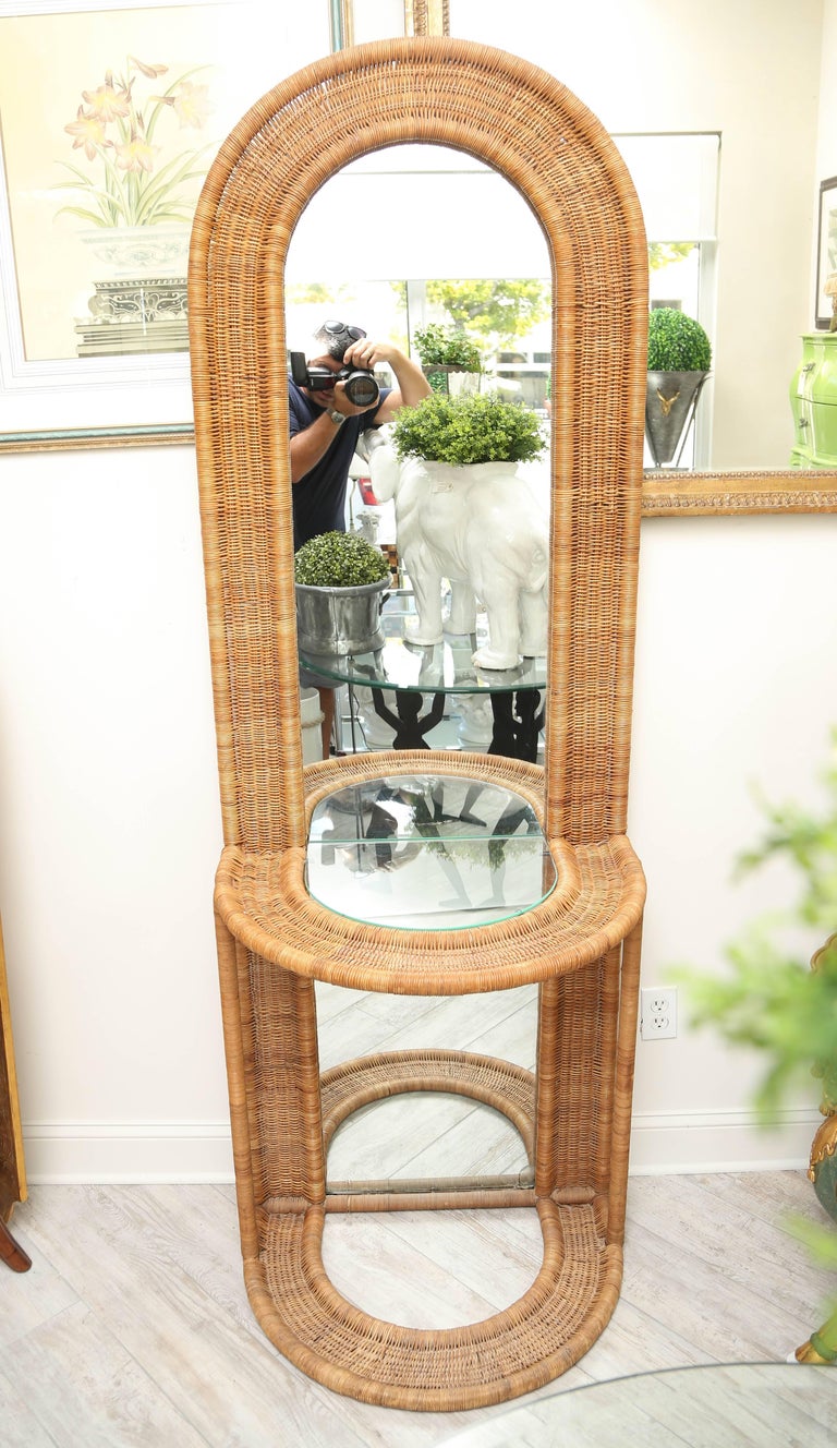 MidCentury Rattan and Mirrored Entry Hall Tree at 1stDibs