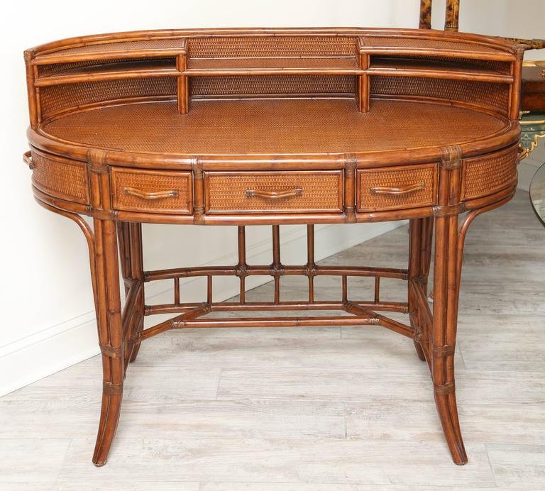 Bamboo and Rattan Oval Desk by Palacek at 1stdibs