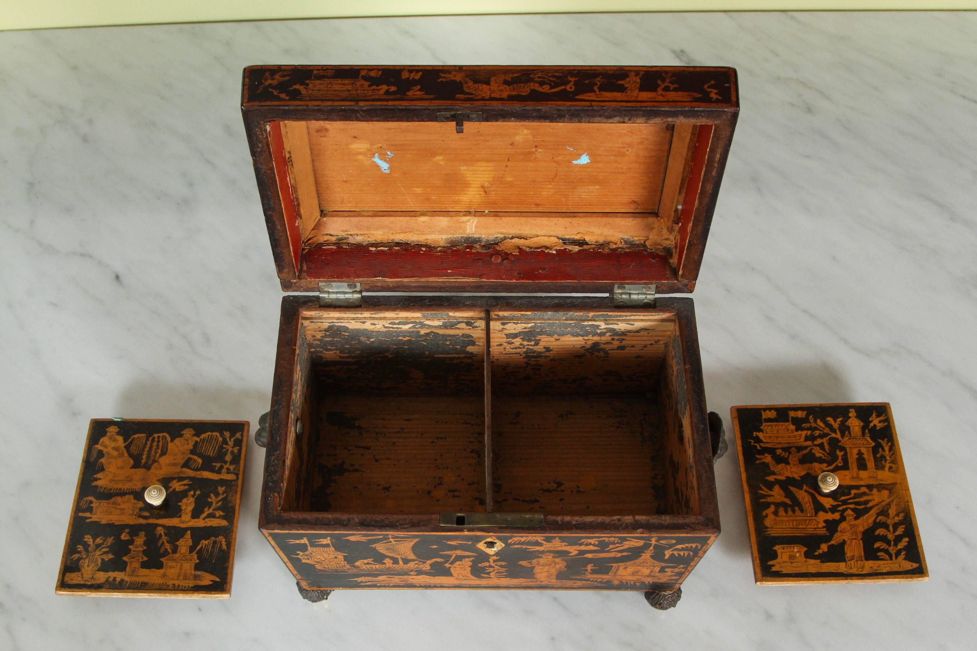 19th Century English Regency Penwork Tea Caddy 1