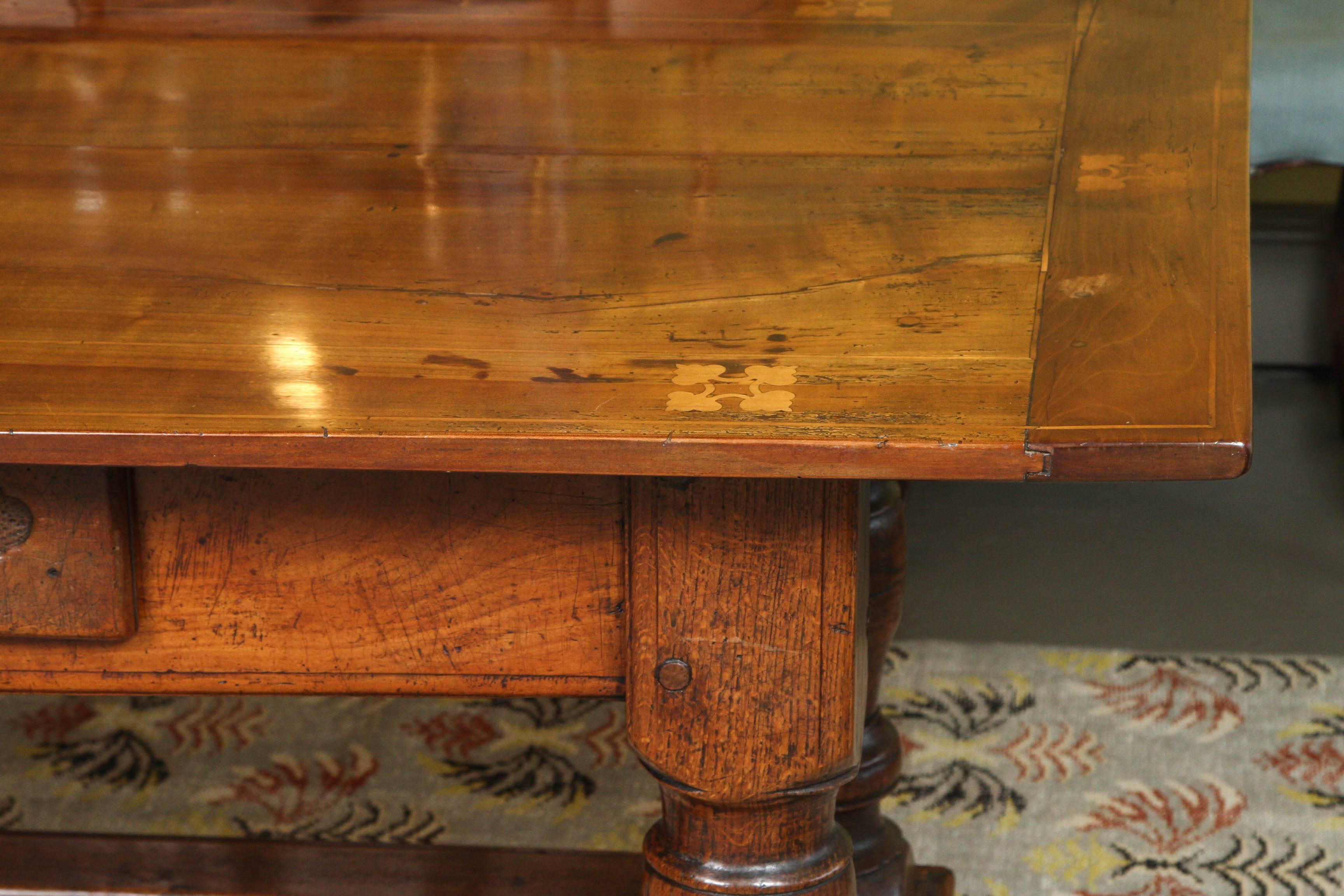 German 1765 Dated Refectory Table with Inlay Top For Sale