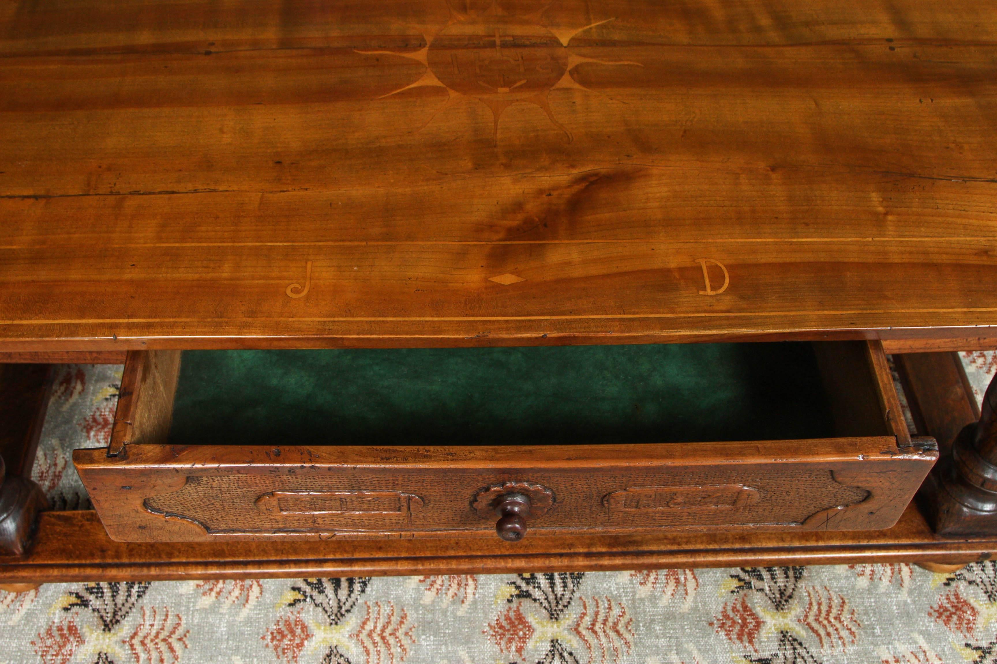 1765 Dated Refectory Table with Inlay Top In Excellent Condition For Sale In Los Angeles, CA