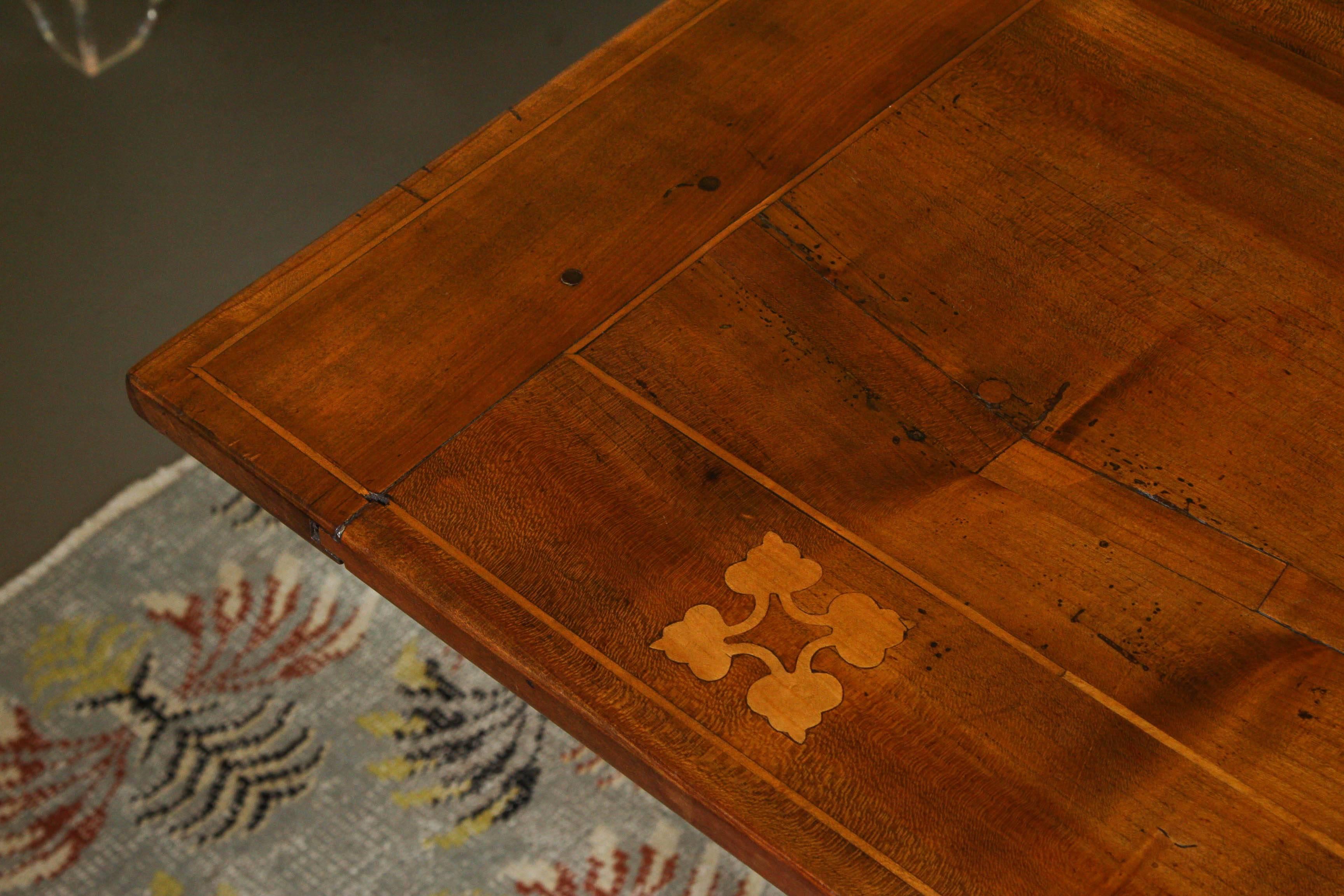 Walnut 1765 Dated Refectory Table with Inlay Top For Sale