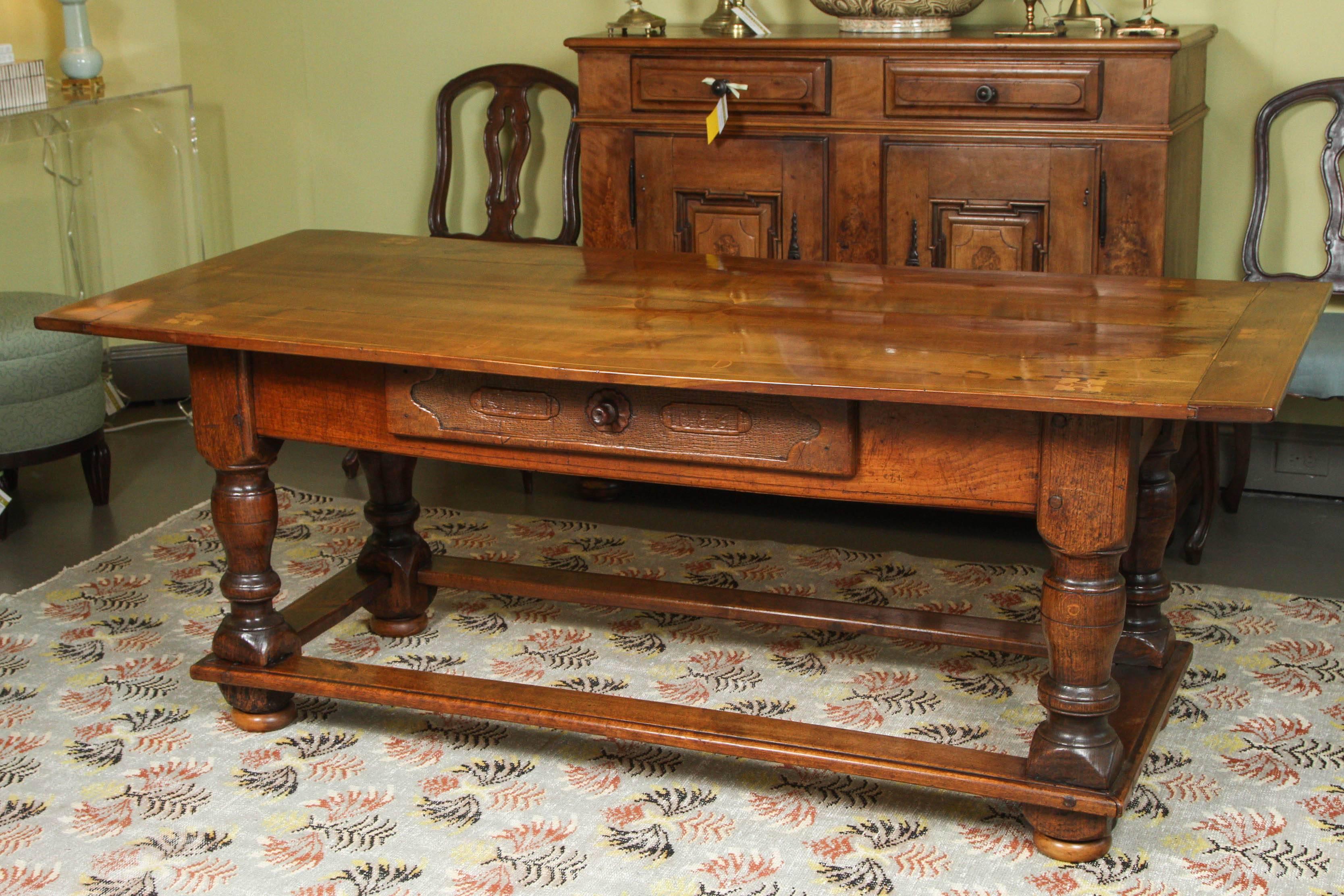 1765 Dated Refectory Table with Inlay Top For Sale 2